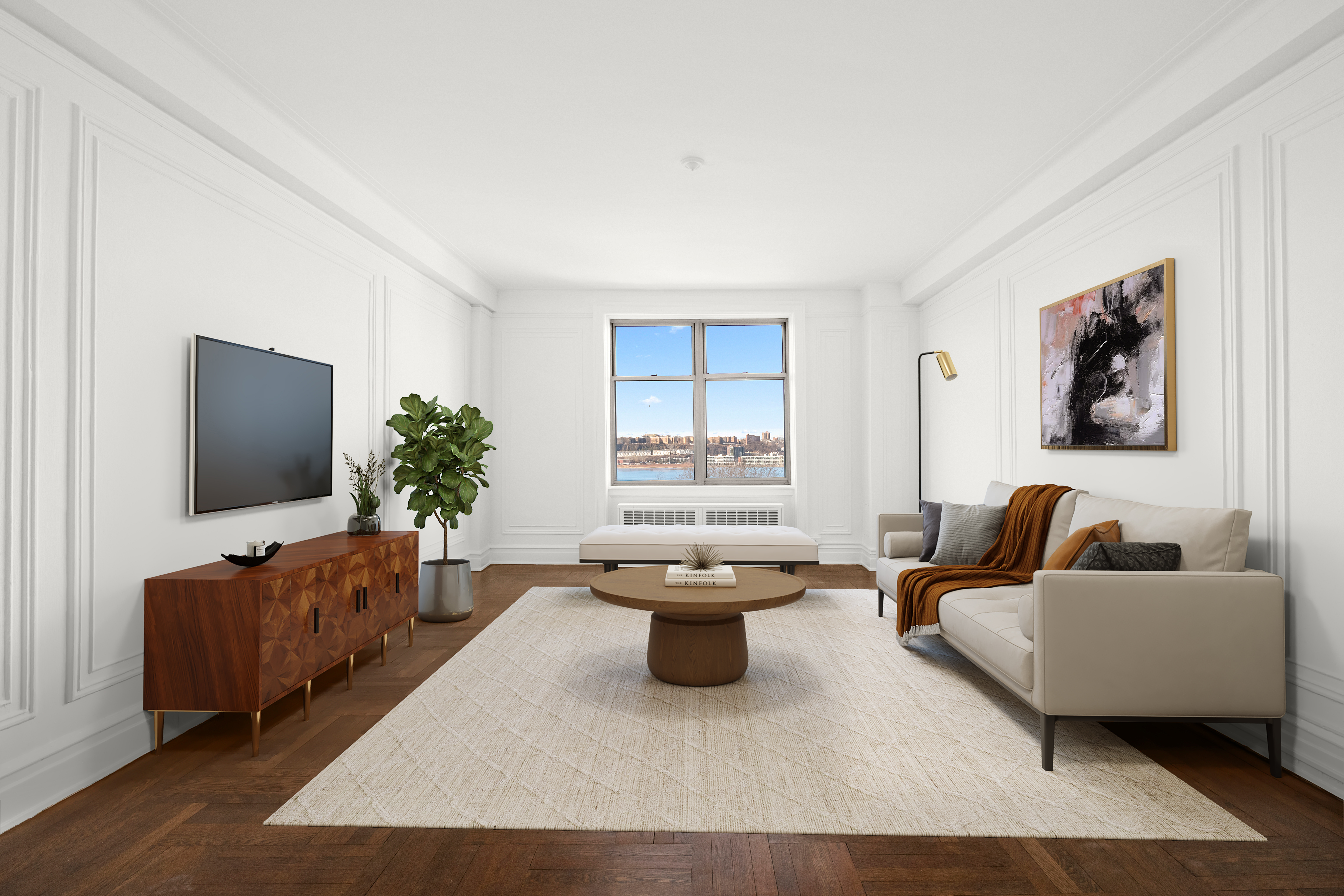 160 Riverside Drive, Unit 8A Manhattan, NY 10024 - Photo 1 of 15 a living room with furniture and a flat screen tv