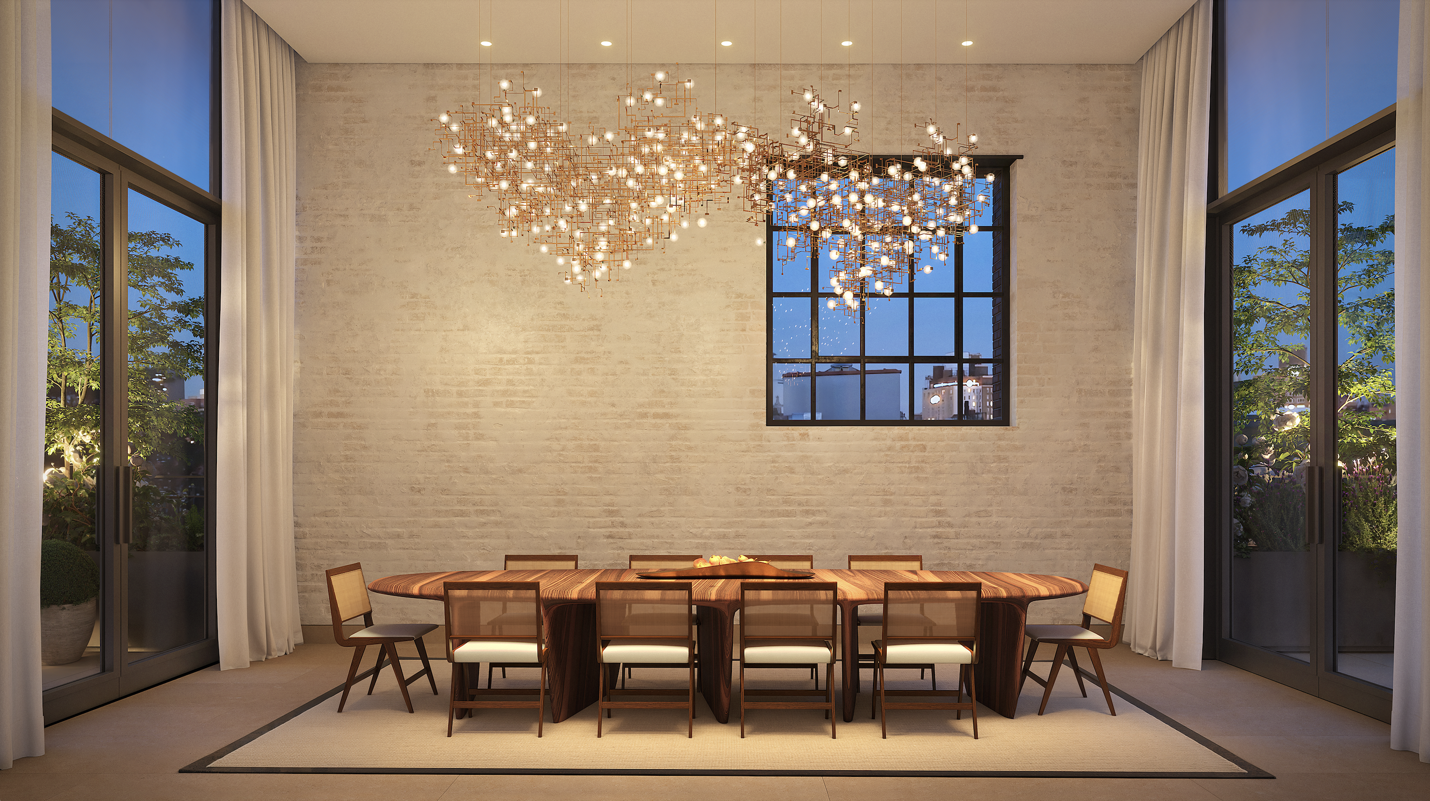 125 Perry Street, Unit PHE Manhattan, NY 10014 - Photo 4 of 17 a view of a dining room with furniture window and outdoor view