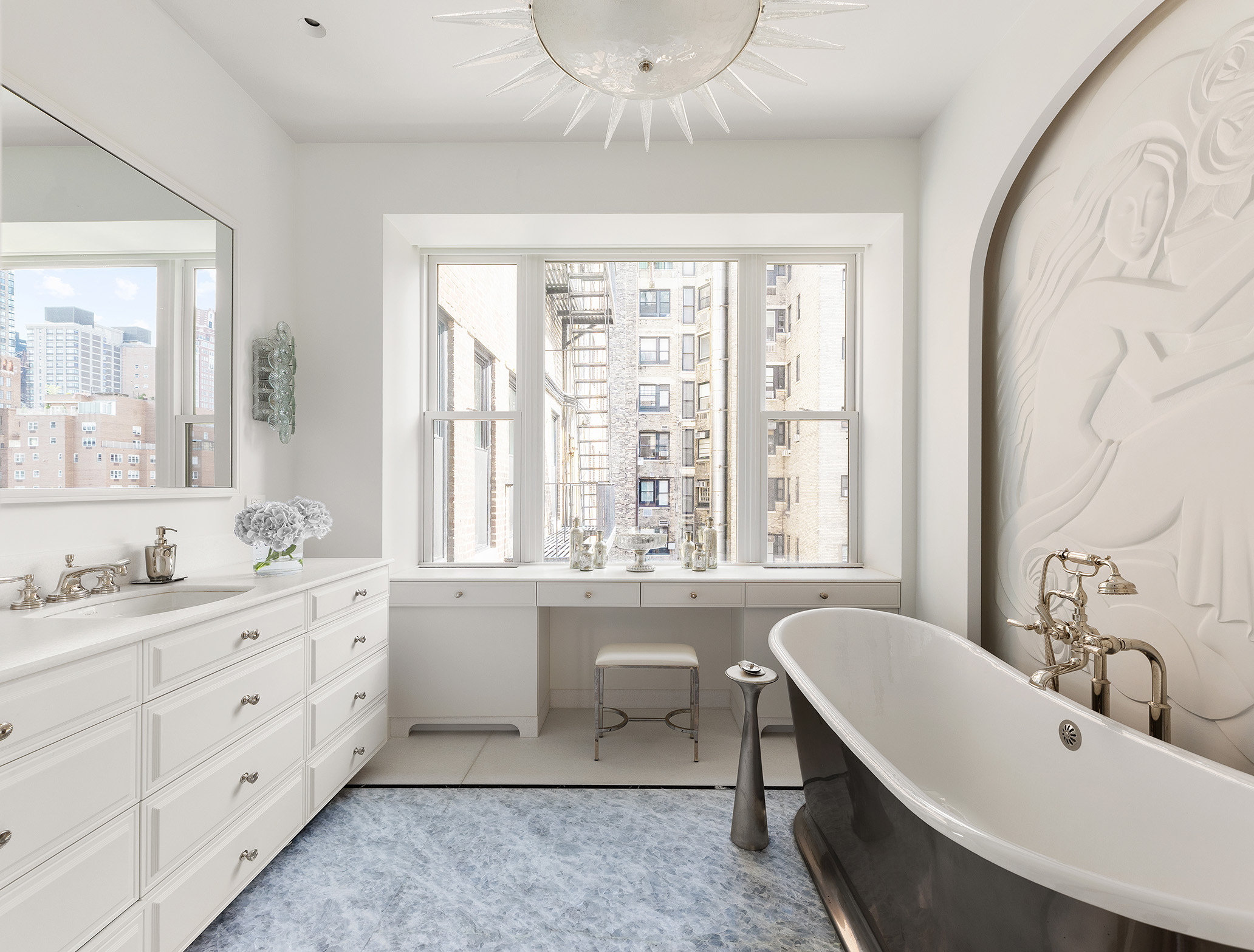 535 Park Avenue, Unit 8AB Manhattan, NY 10065 - Photo 10 of 20 a bathroom with a granite countertop sink mirror and a bathtub