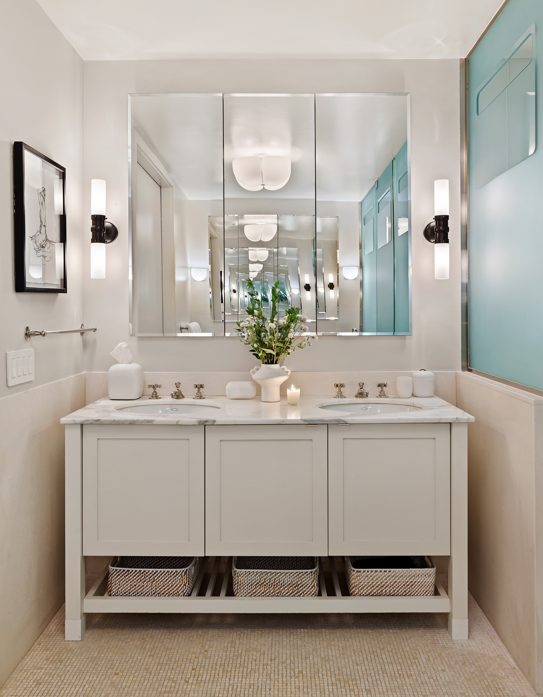 92 Laight Street, Unit 5E Manhattan, NY 10013 - Photo 21 of 26 a bathroom with a sink and mirror