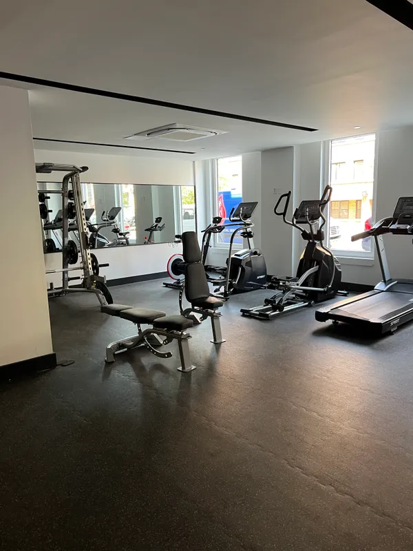 a view of a room with gym equipment