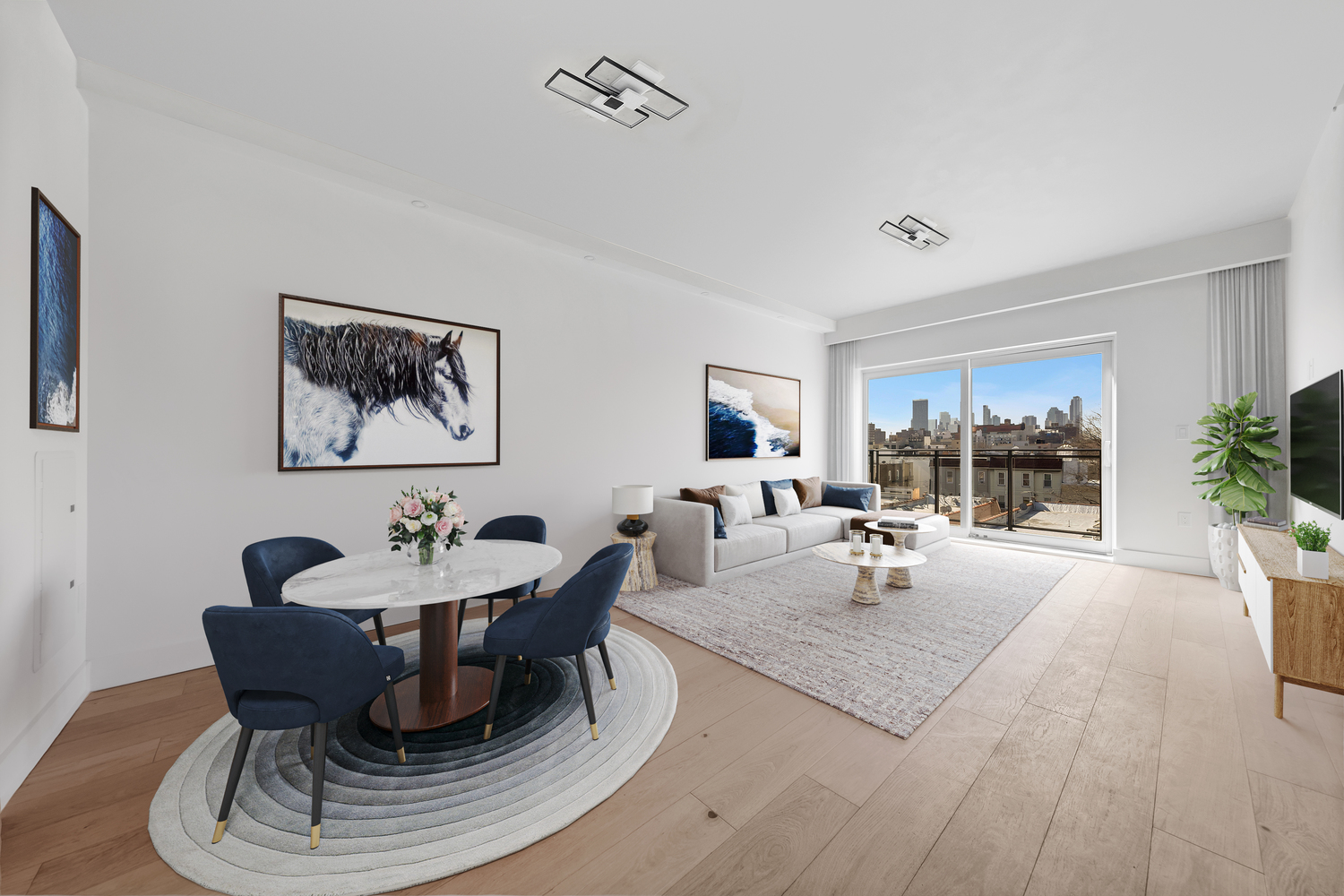 12-16 30th Avenue, Unit 303 Queens, NY 11102 - Photo 3 of 18 a living room with furniture a dining table and a potted plant