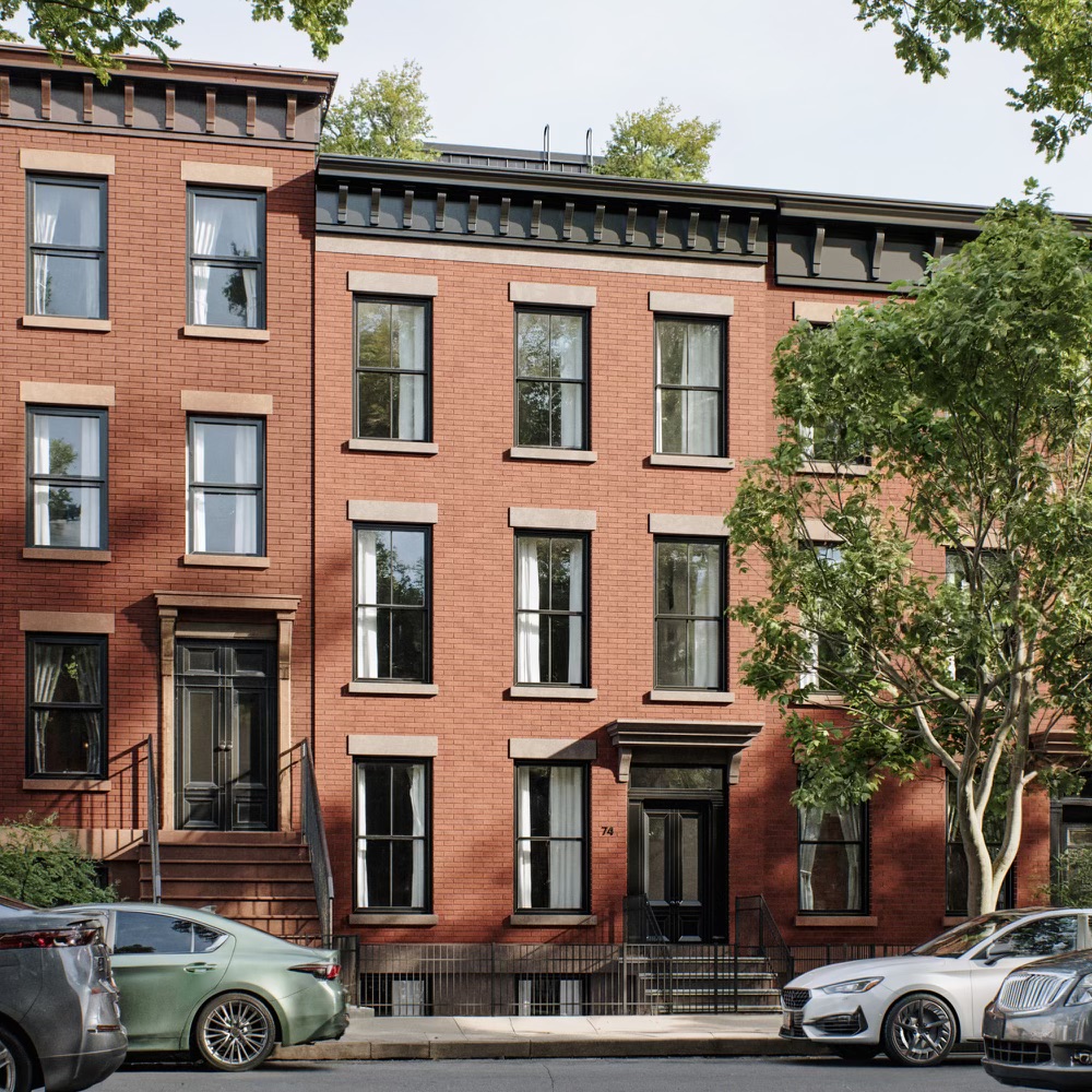 74 Carroll Street, Unit PH Brooklyn, NY 11231 - Photo 18 of 19 a front view of a residential apartment building with a yard