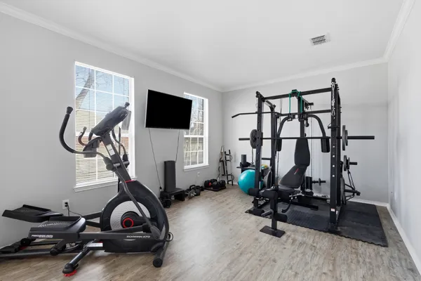 a view of a room with gym equipment