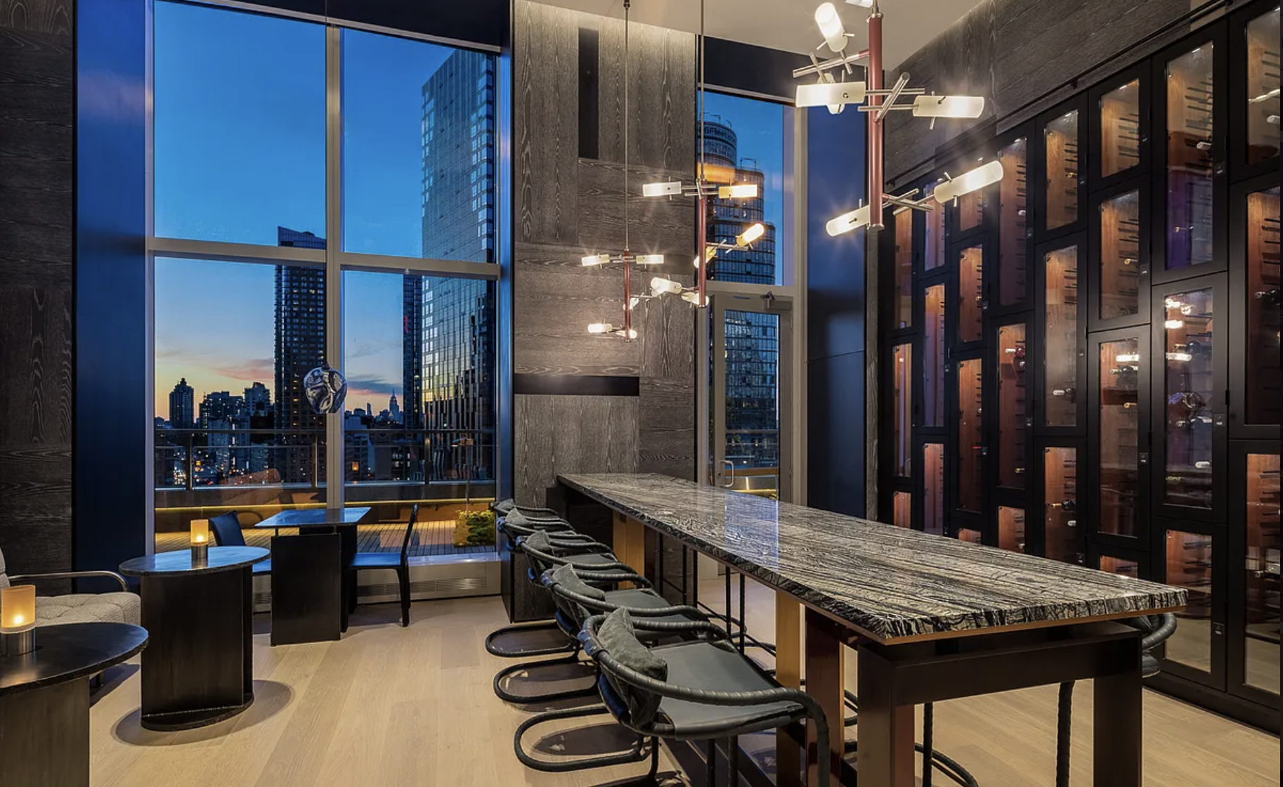 1 City Point, Unit 57A Brooklyn, NY 11201 - Photo 11 of 23 a dining room with furniture and a floor to ceiling window