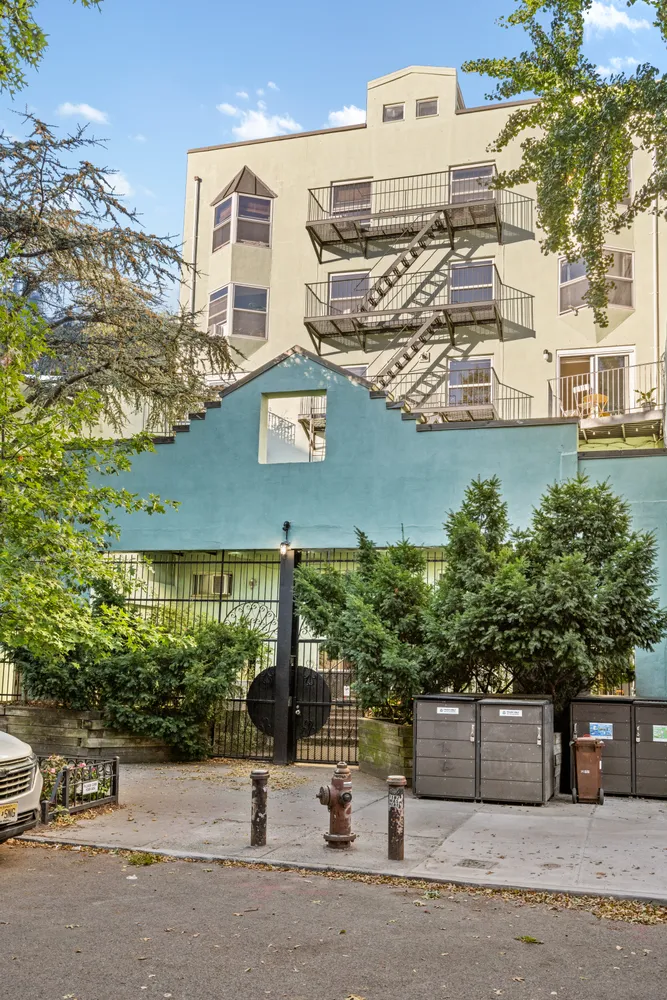 front view of a building with a street