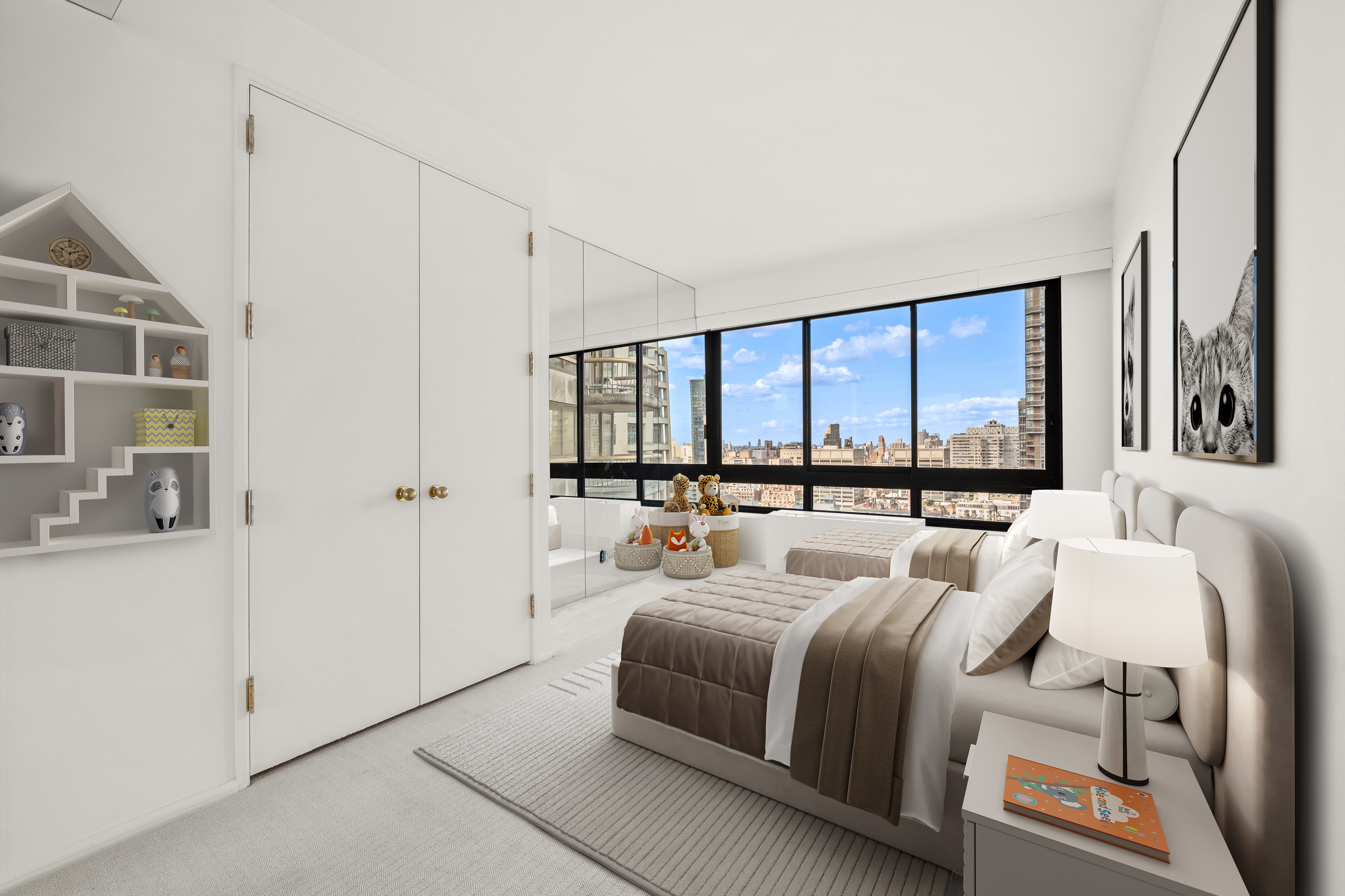 167 East 61st Street, Unit 29C Manhattan, NY 10065 - Photo 8 of 17 a large bedroom with a large bed and a large window