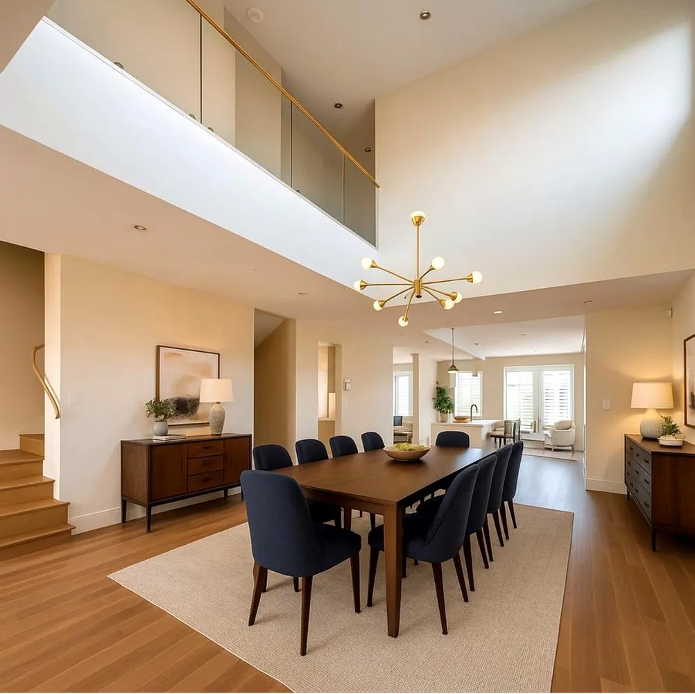 a large kitchen with a table and chairs