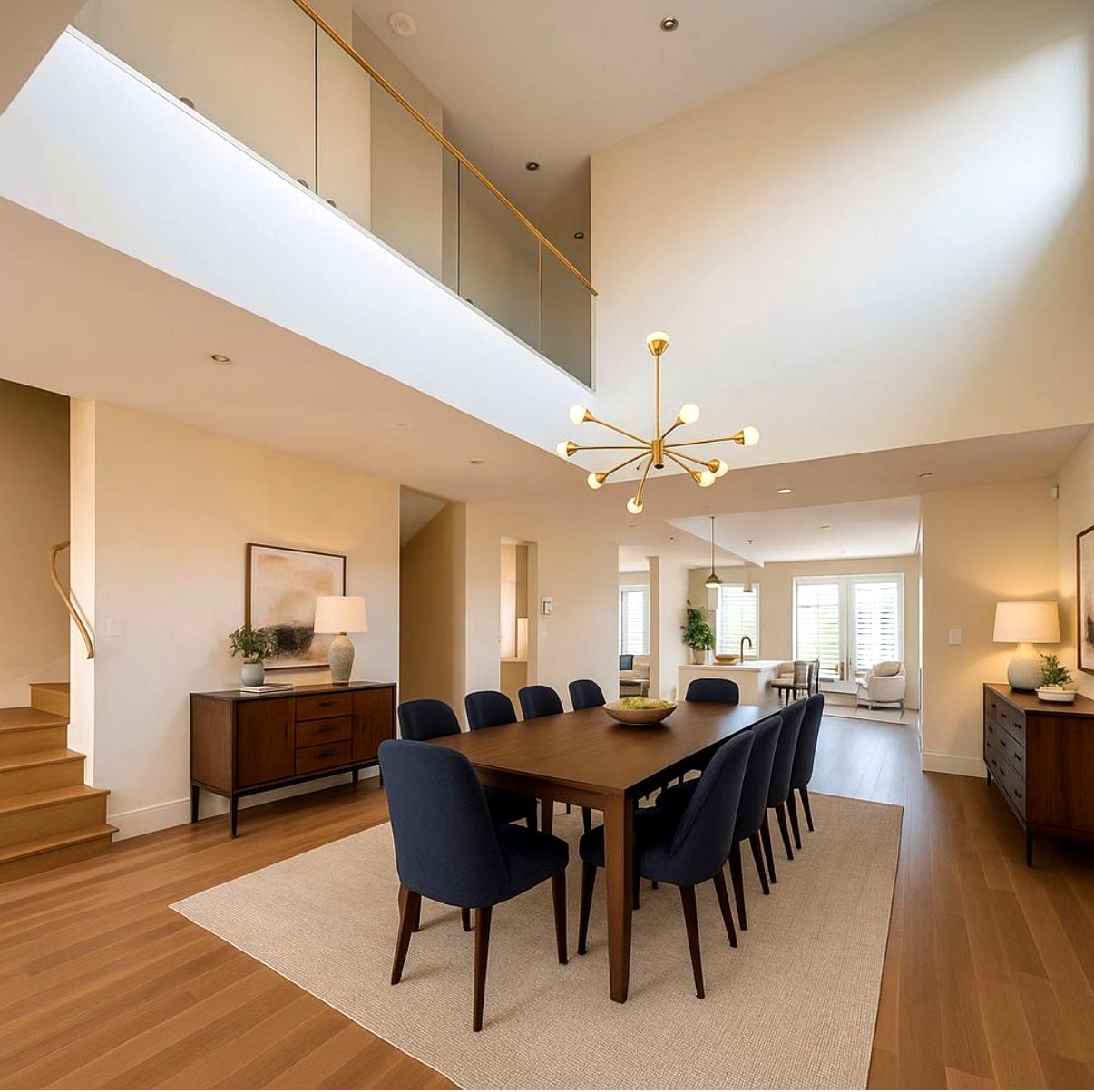 a large kitchen with a table and chairs