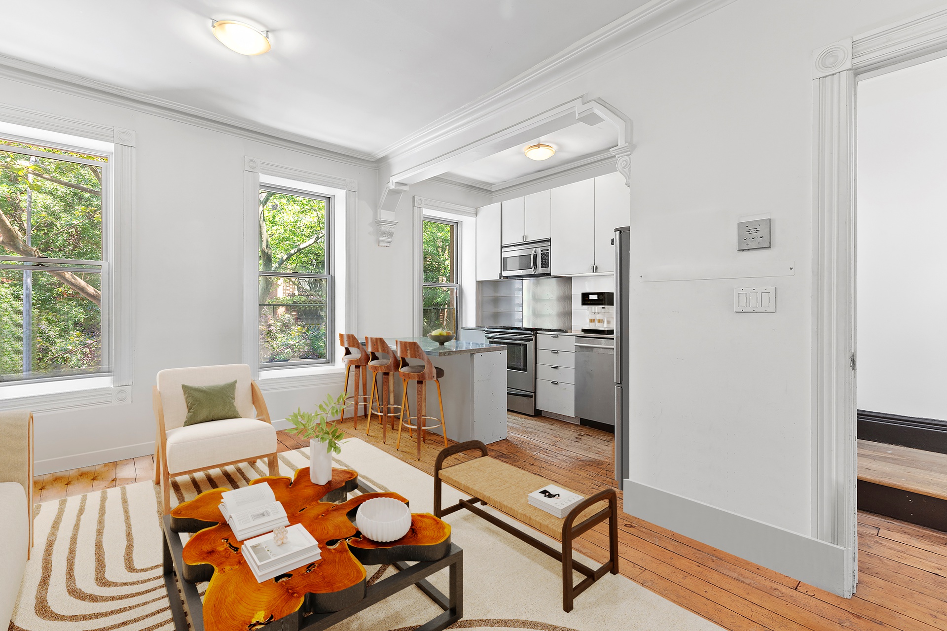 64 Clifton Place Brooklyn, NY 11238 - Photo 16 of 22 a living room with stainless steel appliances furniture dining table and a window
