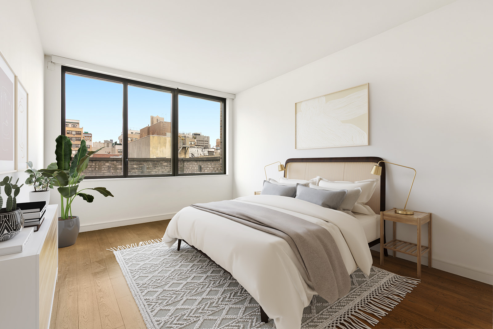211 East 13th Street, Unit PH1B Manhattan, NY 10003 - Photo 3 of 8 a bedroom with a large bed and a large window