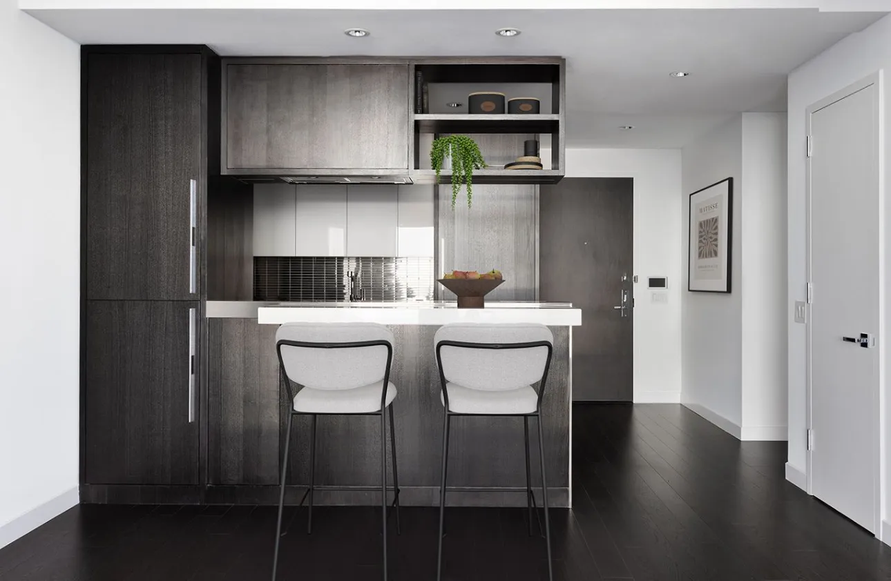 a kitchen with a sink and cabinets