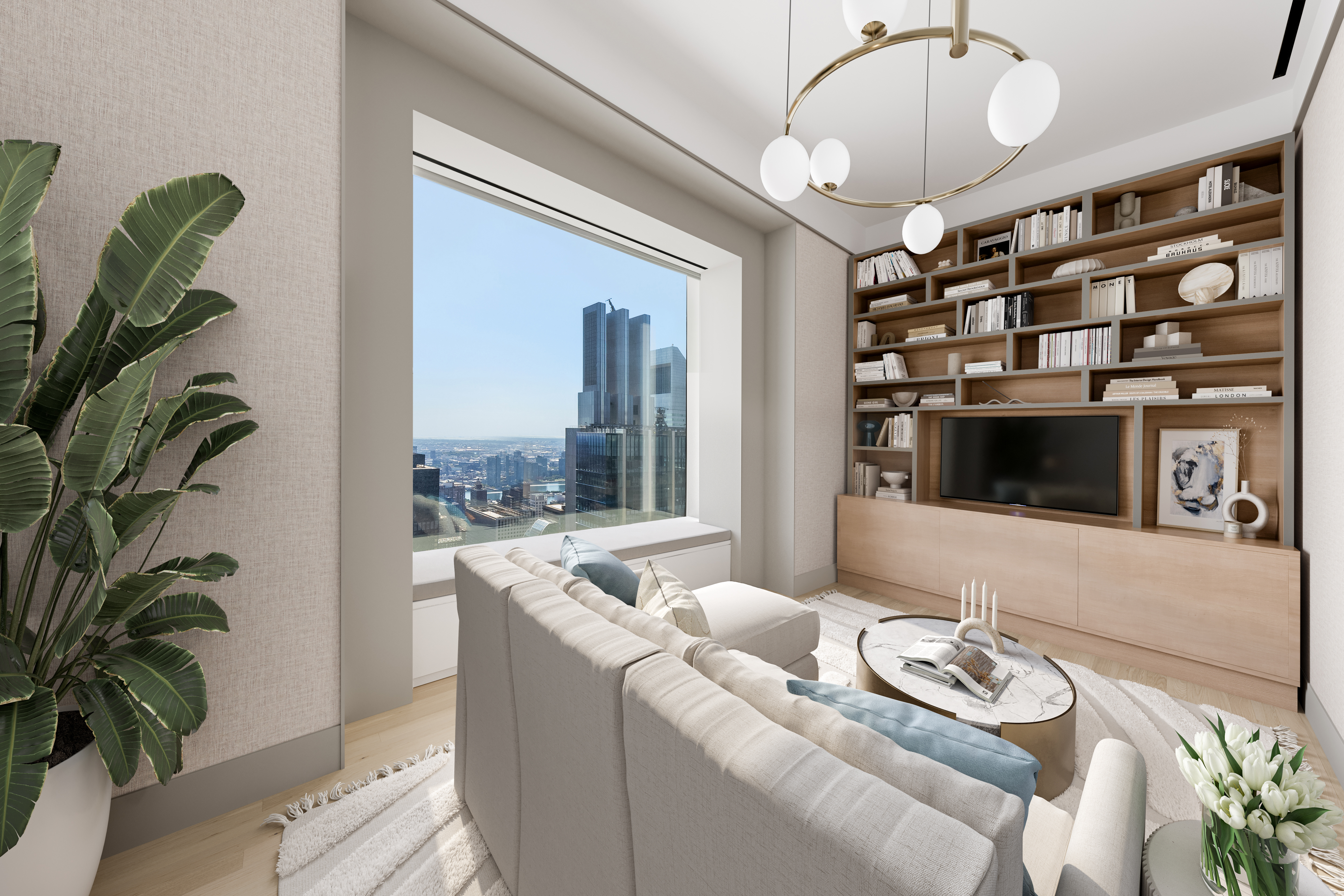 432 Park Avenue, Unit 55A Manhattan, NY 10022 - Photo 4 of 13 a living room with furniture and a flat screen tv