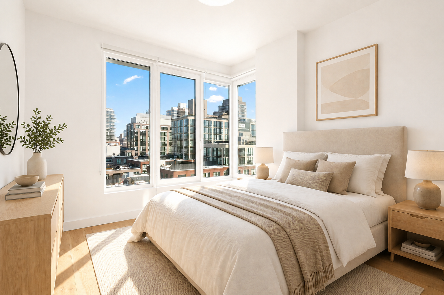 130 2nd Street, Unit 9L Brooklyn, NY 11231 - Photo 5 of 20 a bedroom with bed and a large window