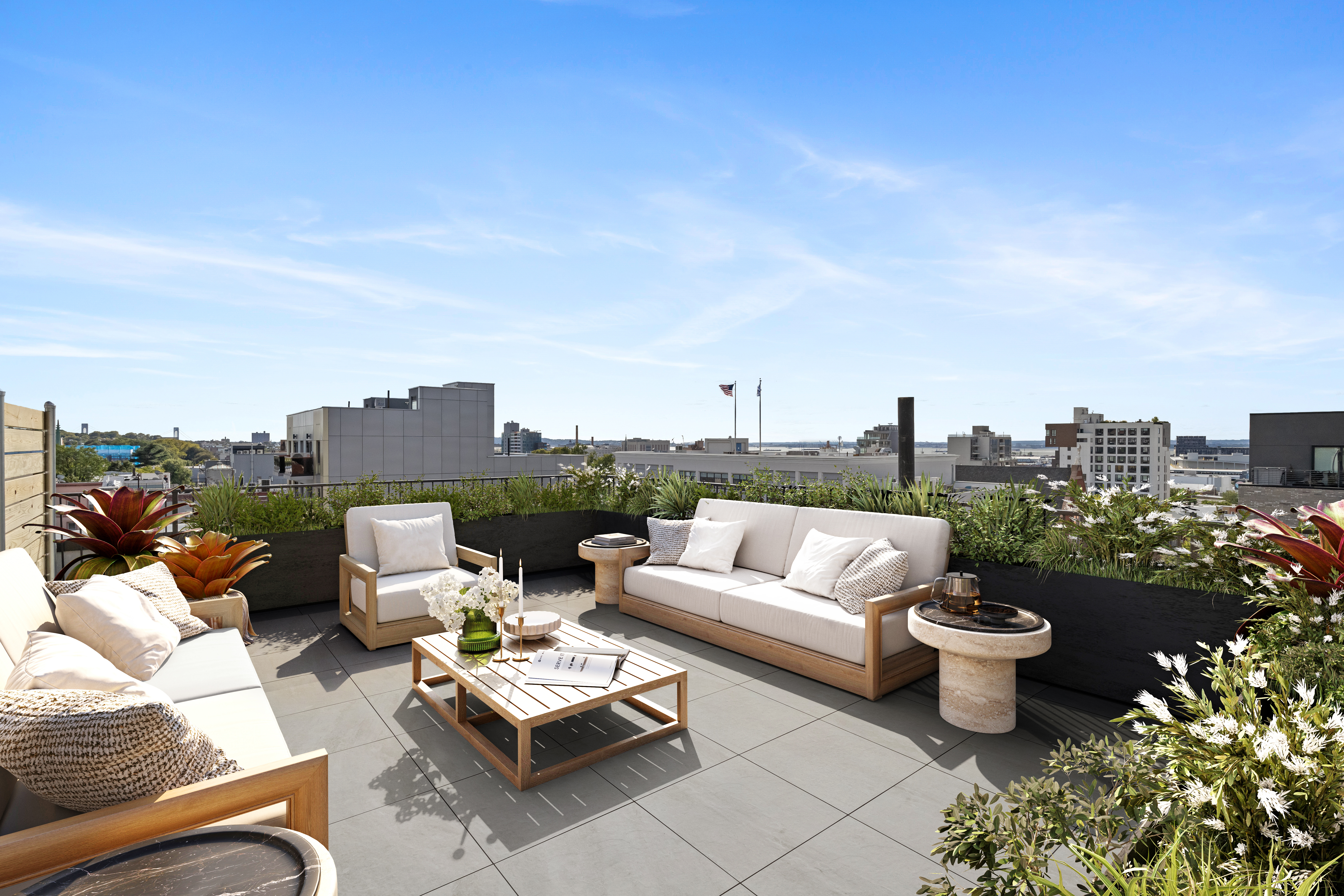a couch sitting in the middle of a building