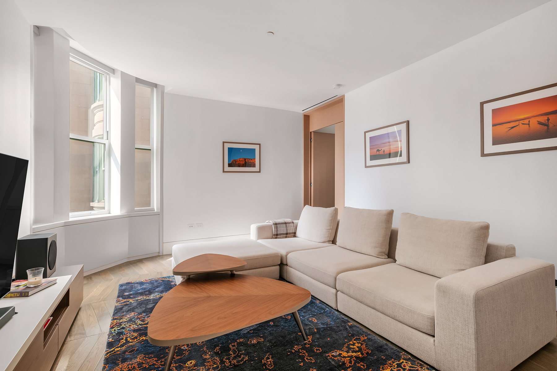 49 Chambers Street, Unit 15B Manhattan, NY 10007 - Photo 3 of 20 a living room with furniture and a rug
