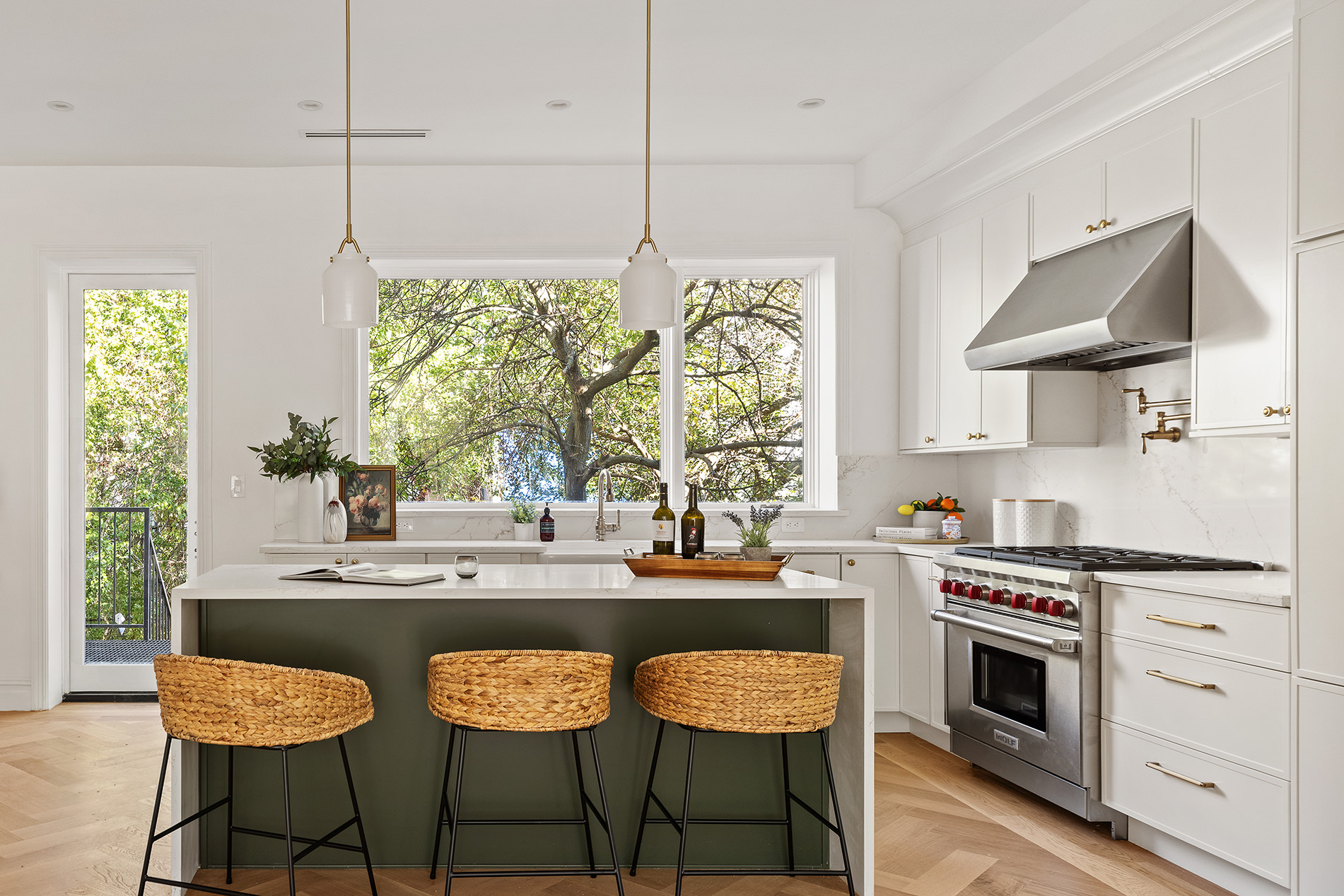 1433 Dean Street Brooklyn, NY 11213 - Photo 6 of 18 a kitchen with stainless steel appliances granite countertop a stove a sink dishwasher and white cabinets with wooden floor