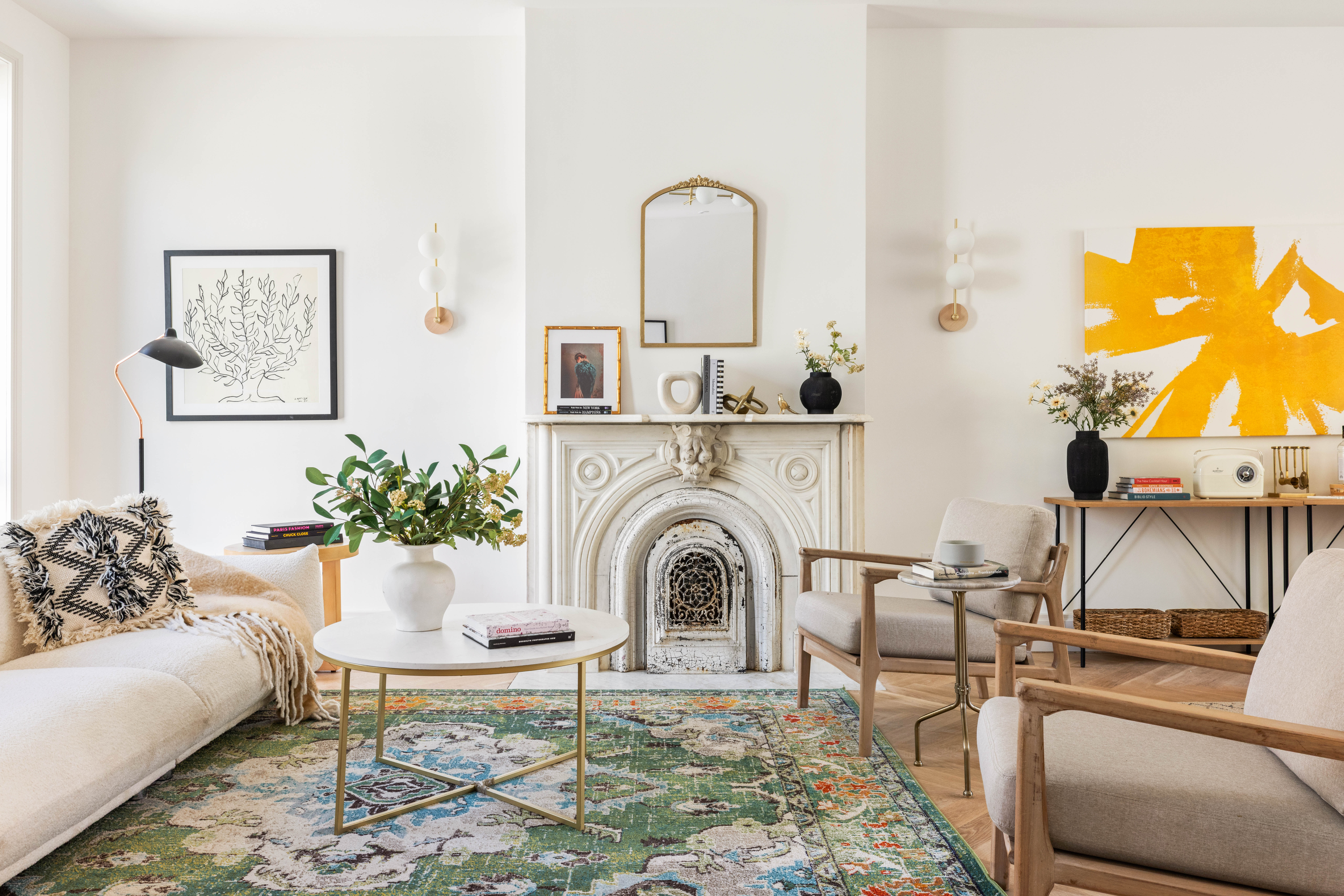 196 Monroe Street Brooklyn, NY 11216 - Photo 2 of 22 a living room with furniture and a fireplace