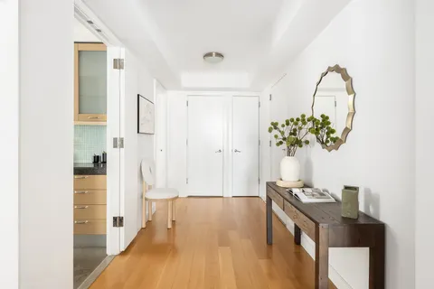 a view of workspace with wooden floor