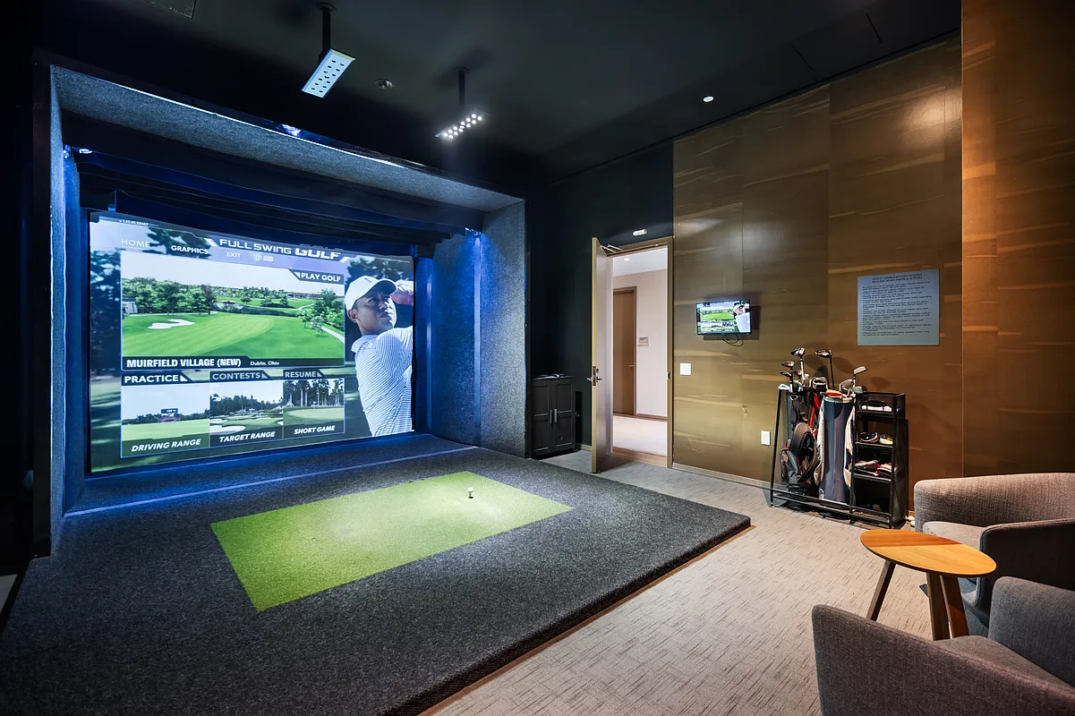 50 West Street, Unit 30B Manhattan, NY 10006 - Photo 16 of 25 a living room with furniture and a swimming pool