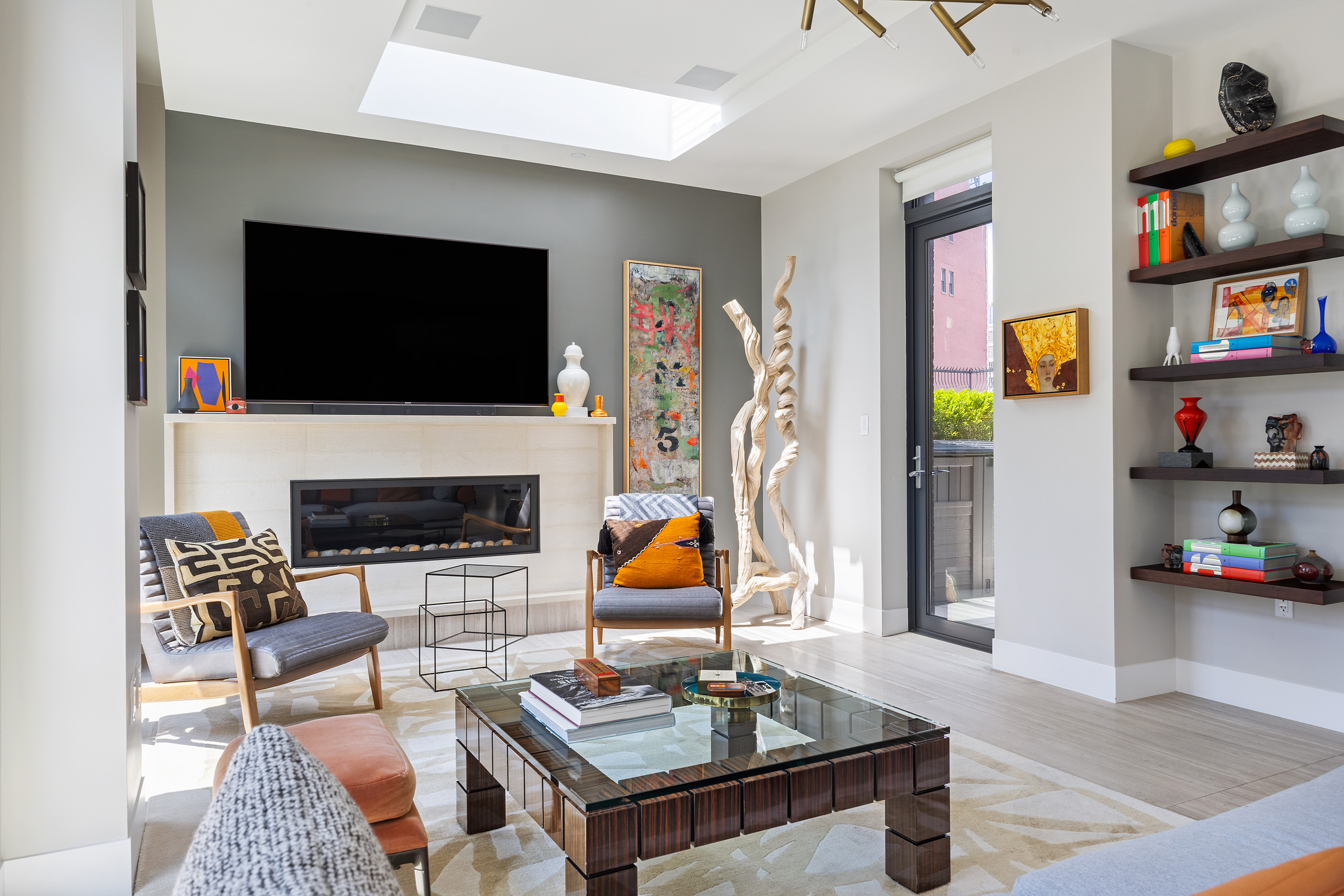 15 Leonard Street, Unit PH Manhattan, NY 10013 - Photo 9 of 37 a living room with furniture and a flat screen tv