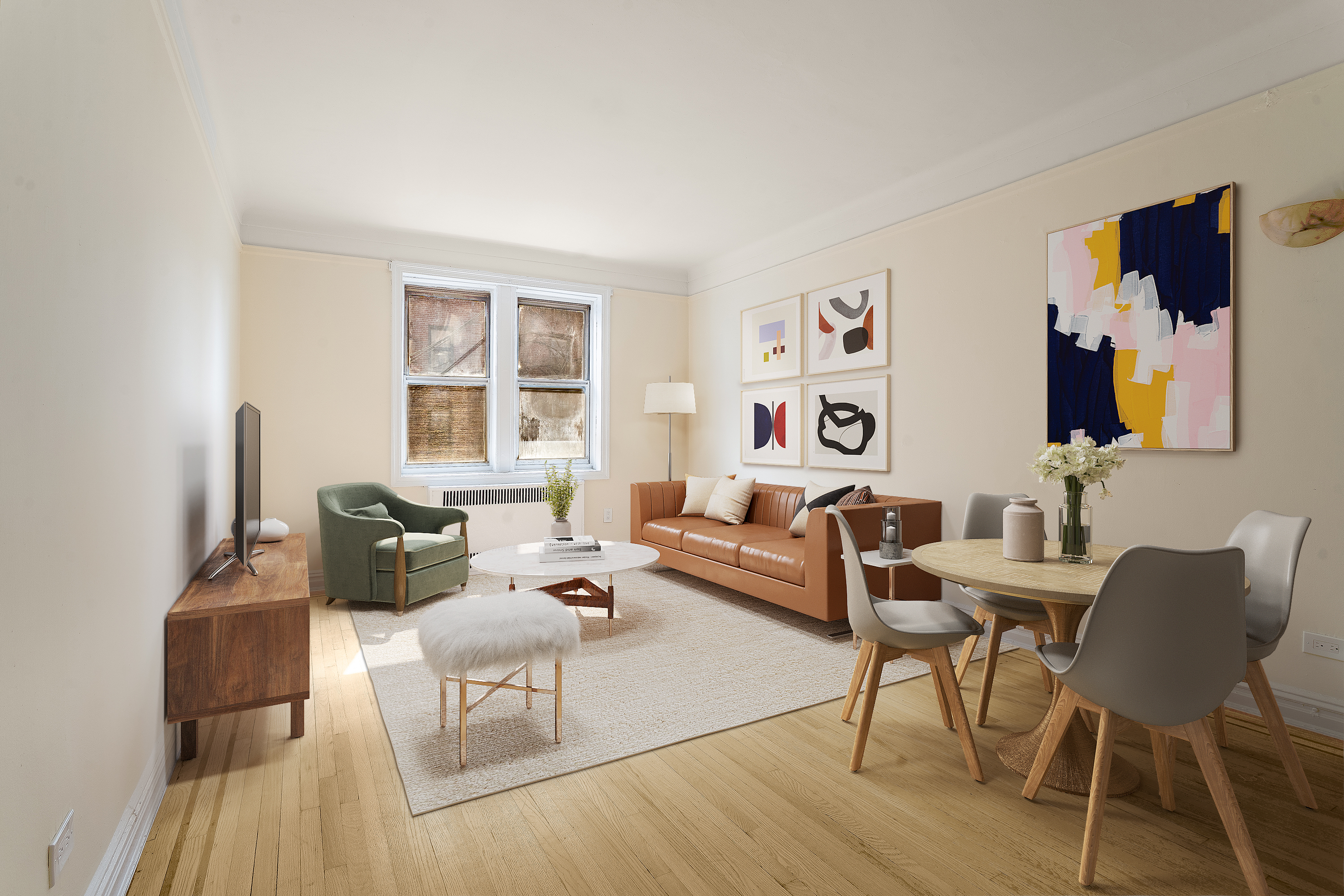 40 Tehama Street, Unit 2E Brooklyn, NY 11218 - Photo 1 of 12 a living room with furniture and a flat screen tv