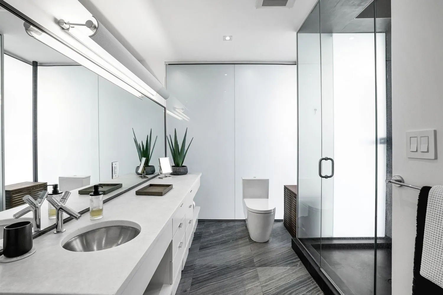 wooden floor with a potted plant on a wall