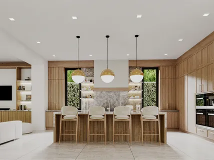 a view of a kitchen with dining table and chairs
