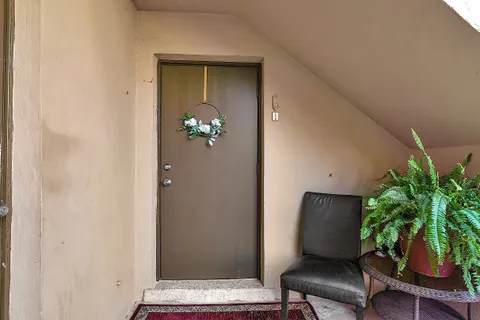 a view of room with a potted plant and wooden floor