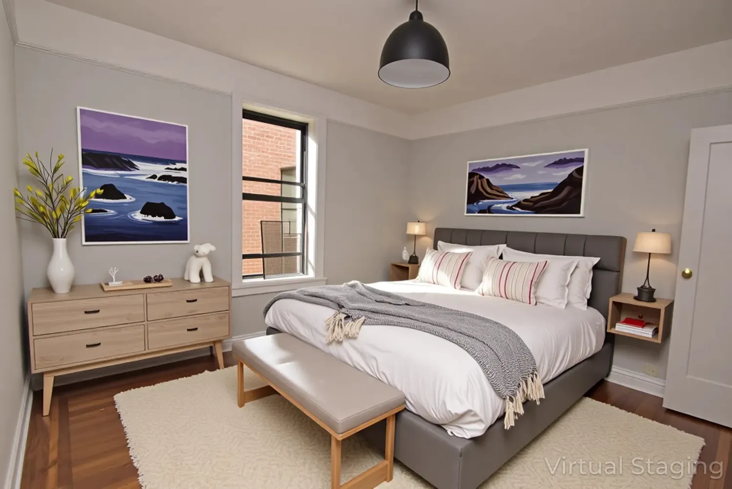 a bedroom with a bed and a dresser