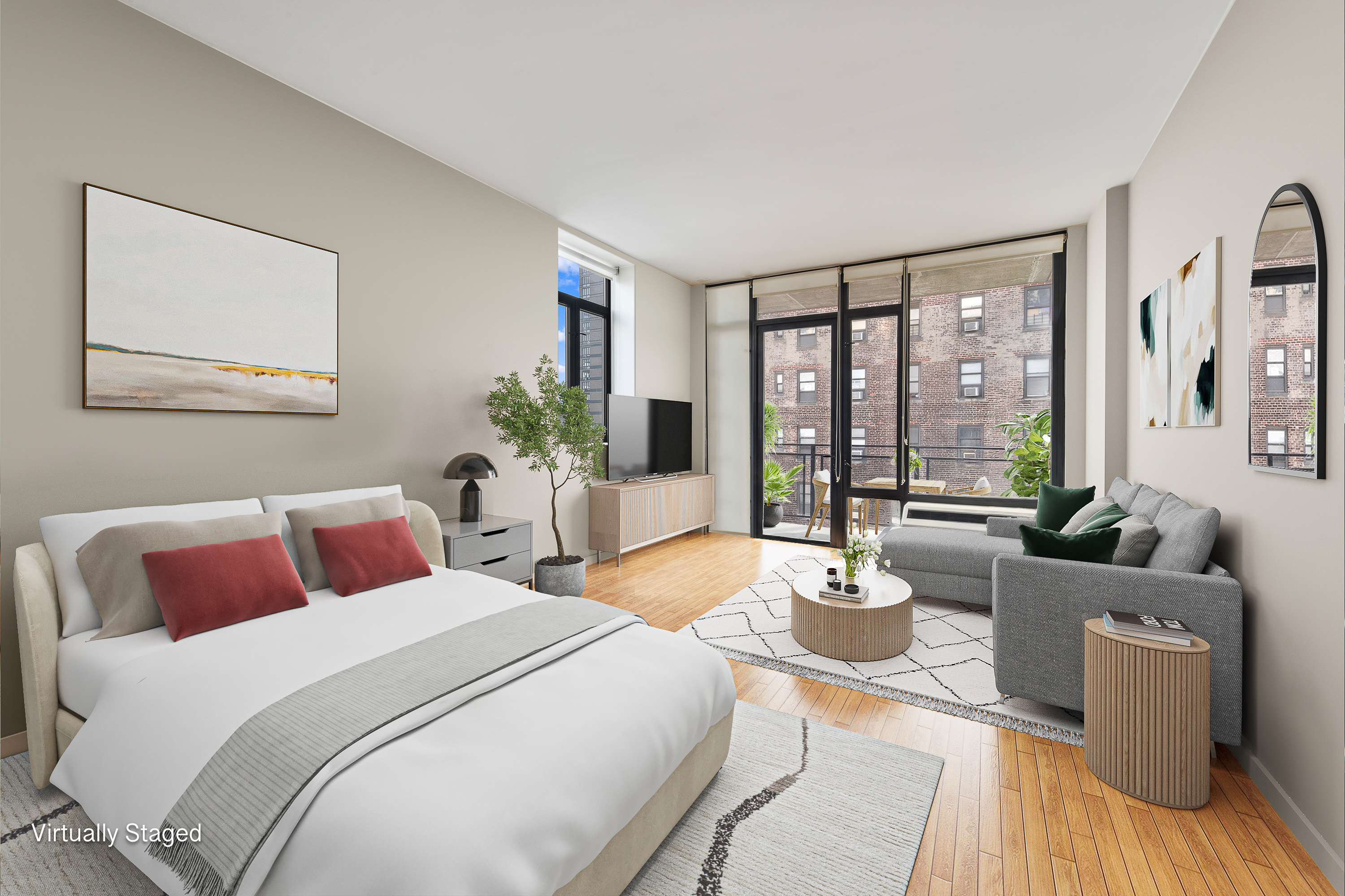 148 East 24th Street, Unit 12B Manhattan, NY 10010 - Photo 2 of 13 a bedroom with a large bed and a large window