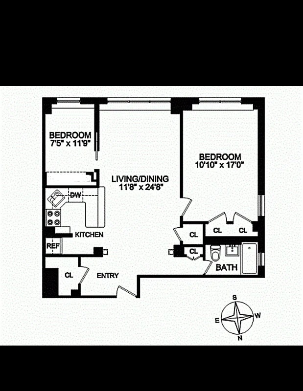 150 East 56th Street, Unit 2A Manhattan, NY 10022 - Photo 10 of 10 a black and white photo of a floor plan