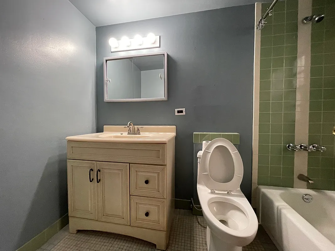 343 Carlton Avenue, Unit 1A Brooklyn, NY 11238 - Photo 5 of 6 a bathroom with a toilet sink and mirror