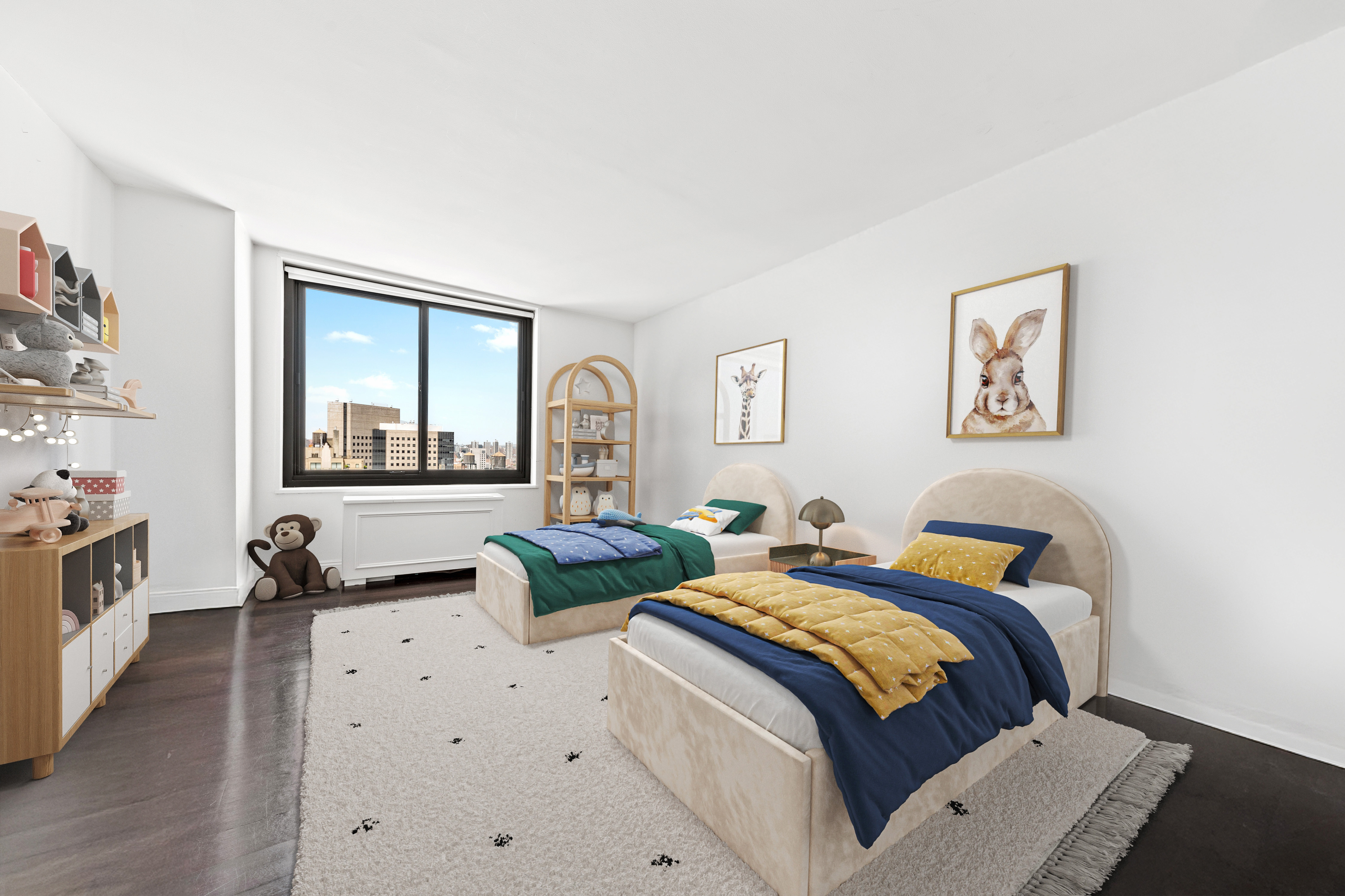 40 East 94th Street, Unit 21F Manhattan, NY 10128 - Photo 5 of 8 a bedroom with two beds and a window