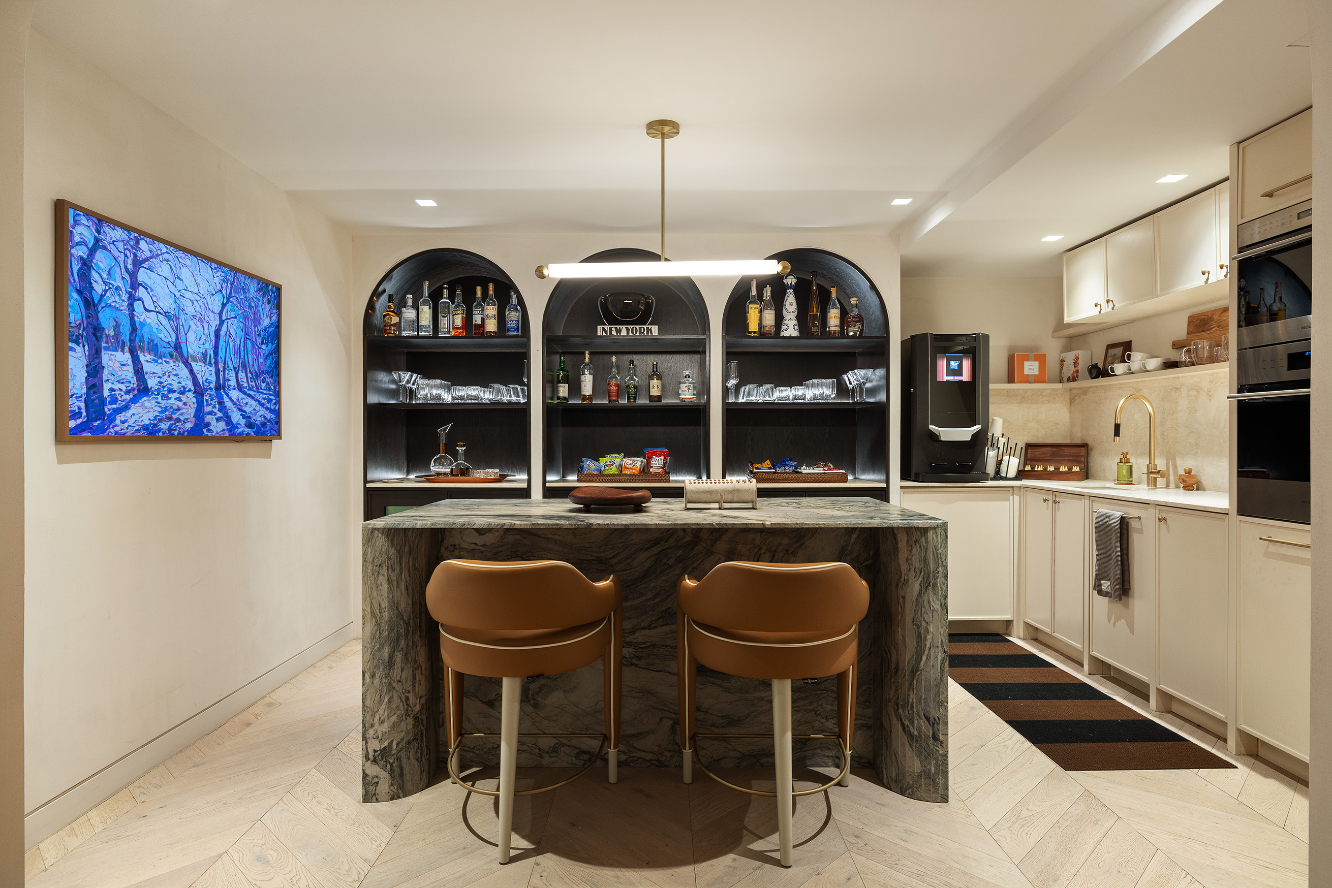 110 Central Park South, Unit PH1 Manhattan, NY 10019 - Photo 23 of 26 a kitchen with stainless steel appliances granite countertop a sink and a refrigerator