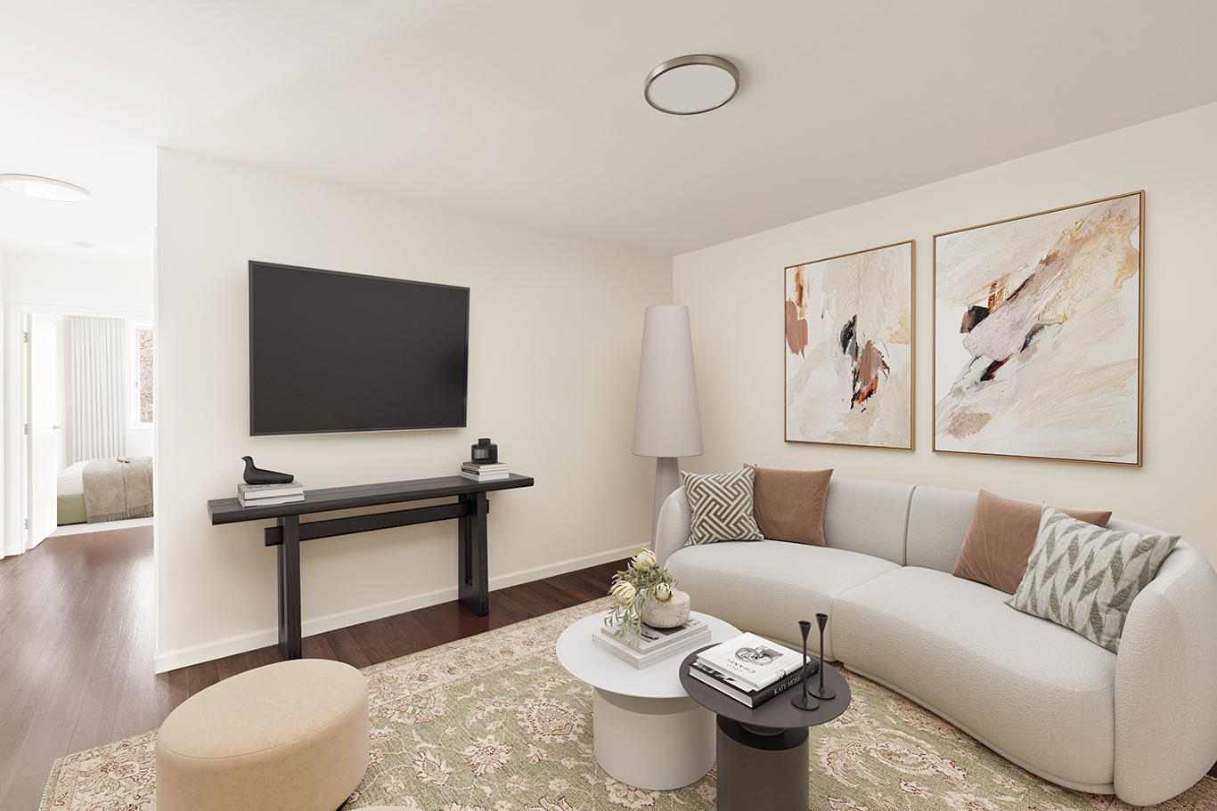 194 East 2nd Street, Unit 2C Manhattan, NY 10009 - Photo 1 of 17 a living room with furniture and a flat screen tv