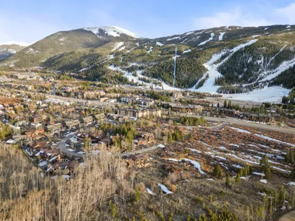 a view of a town with mountains in the background