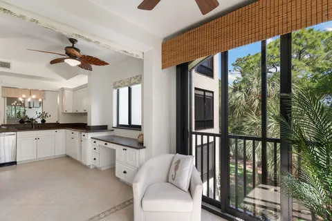 a view of a porch with a large window