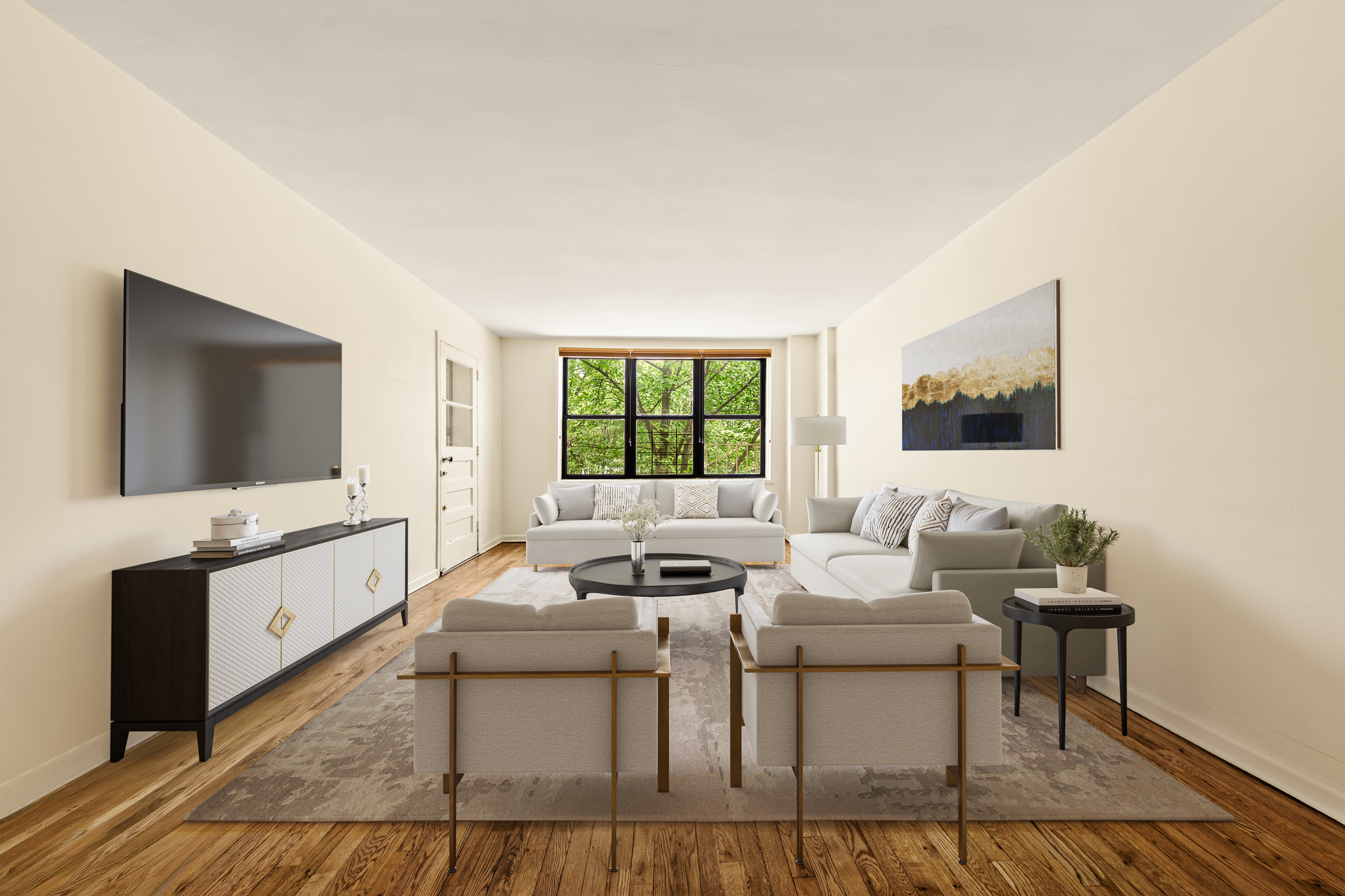 185 Prospect Park Southwest, Unit 301 Brooklyn, NY 11218 - Photo 1 of 9 a living room with furniture and a flat screen tv