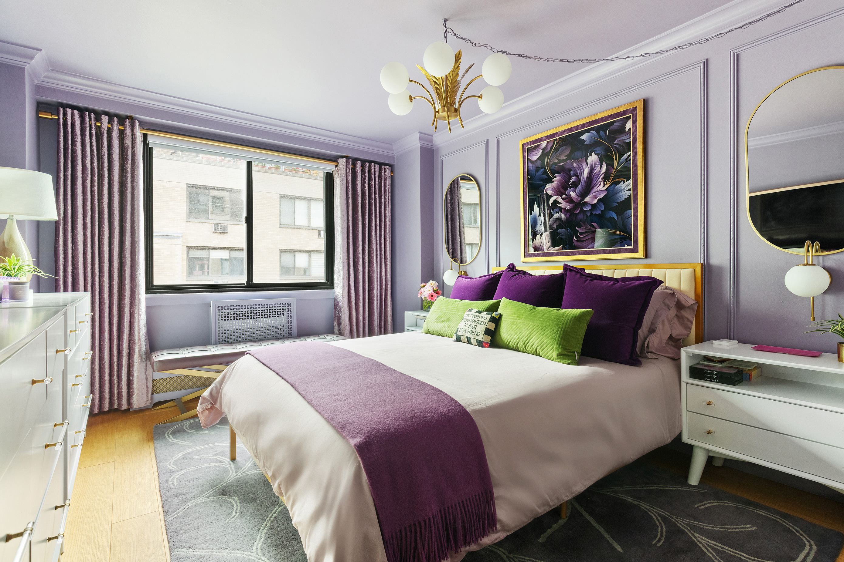 16 West 16th Street, Unit 12KN Manhattan, NY 10011 - Photo 5 of 8 a bedroom with a bed and a large window with the outer view