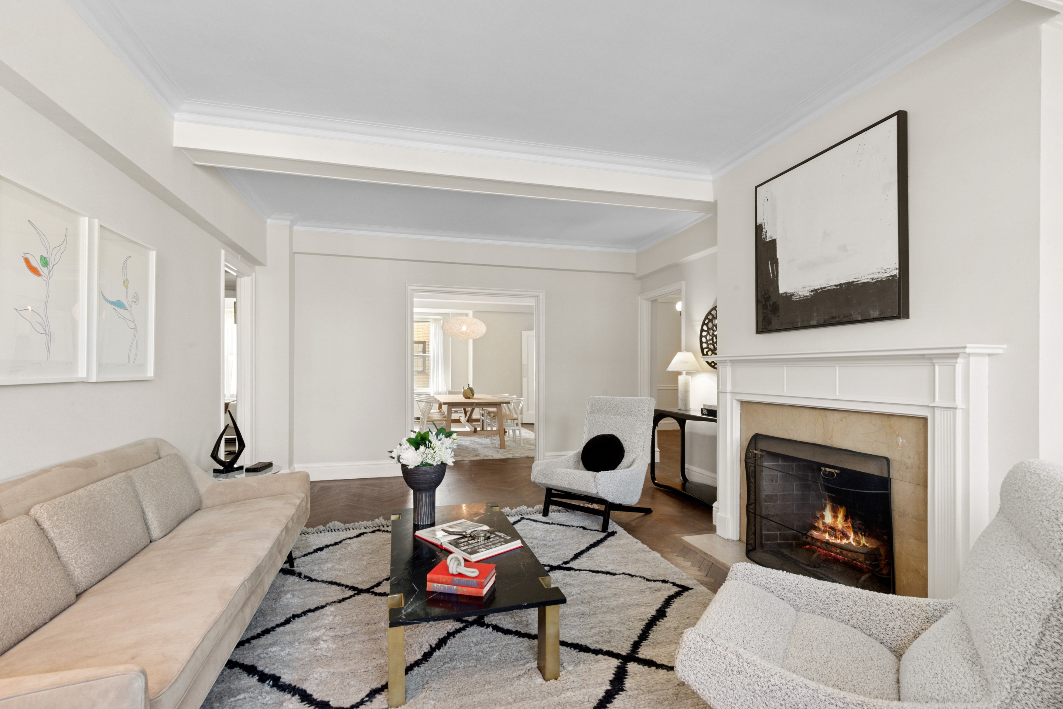 336 Central Park West, Unit 16F Manhattan, NY 10025 - Photo 3 of 18 a living room with furniture and a fireplace