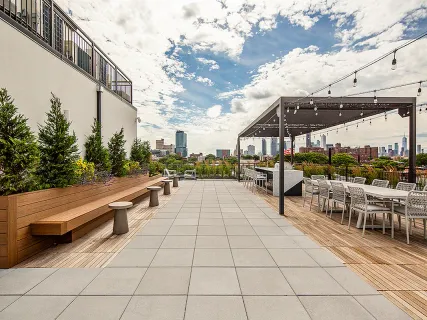 a view of a terrace with seating space