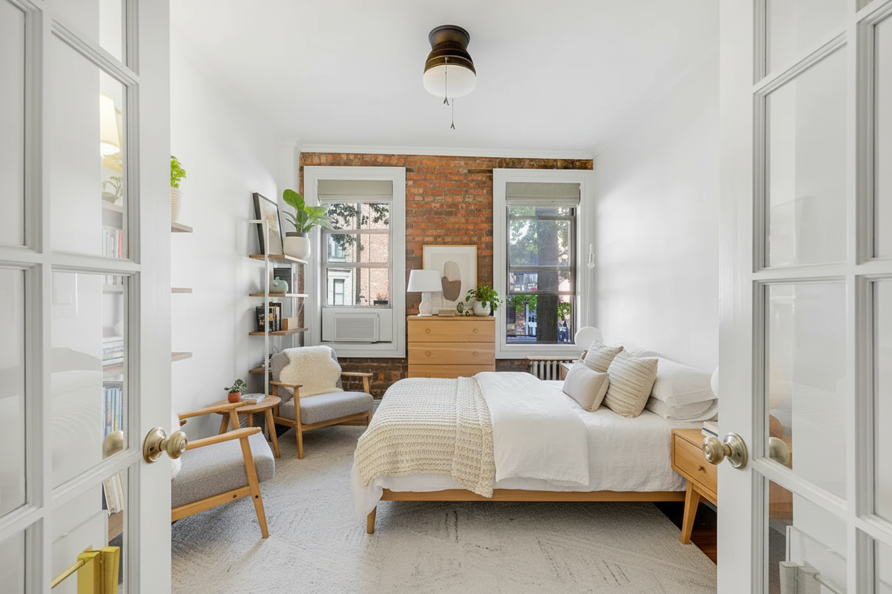 24-75 38th Street, Unit A1 Queens, NY 11103 - Photo 3 of 12 a bedroom with a bed and large window