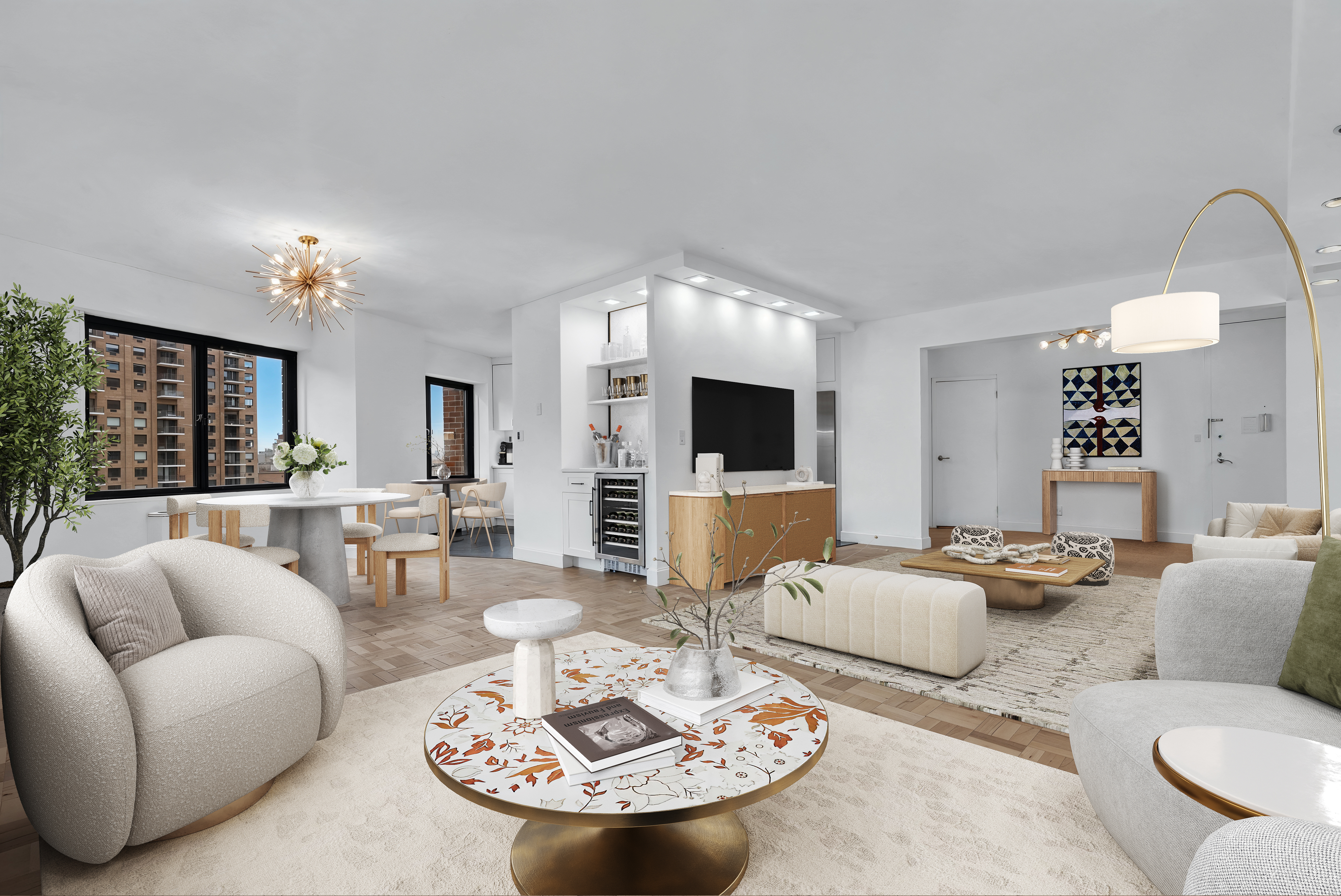 20 West 64th Street, Unit 20K Manhattan, NY 10023 - Photo 1 of 17 a living room with furniture and a flat screen tv