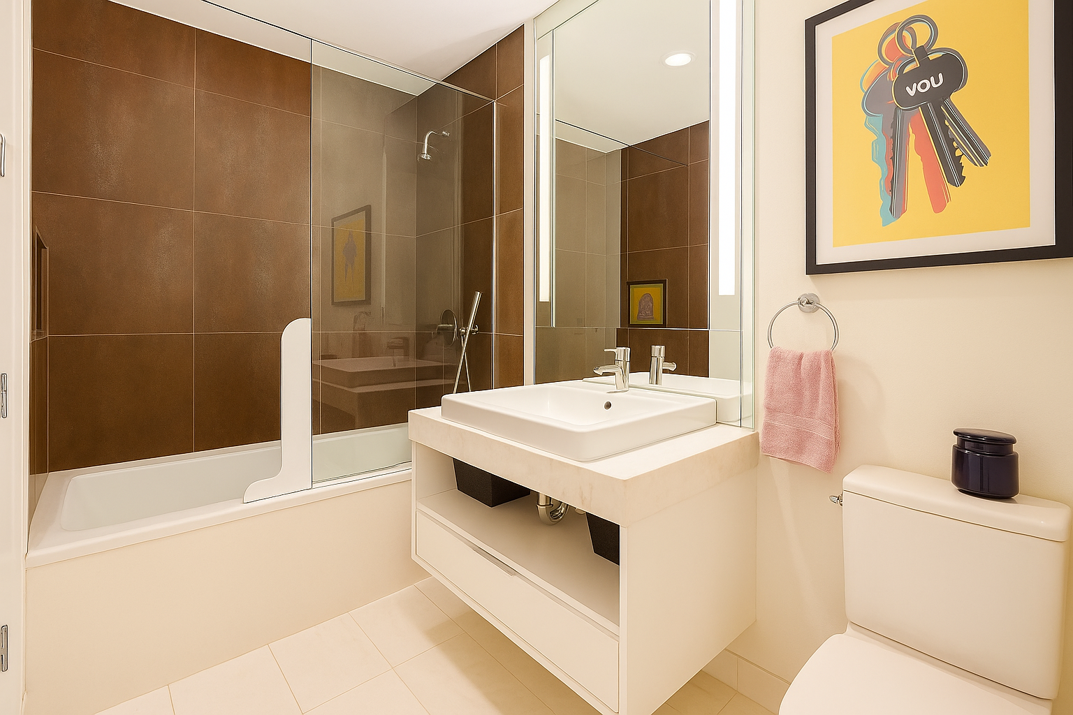 133 West 22nd Street, Unit 6L Manhattan, NY 10011 - Photo 6 of 11 a bathroom with a sink a toilet and shower