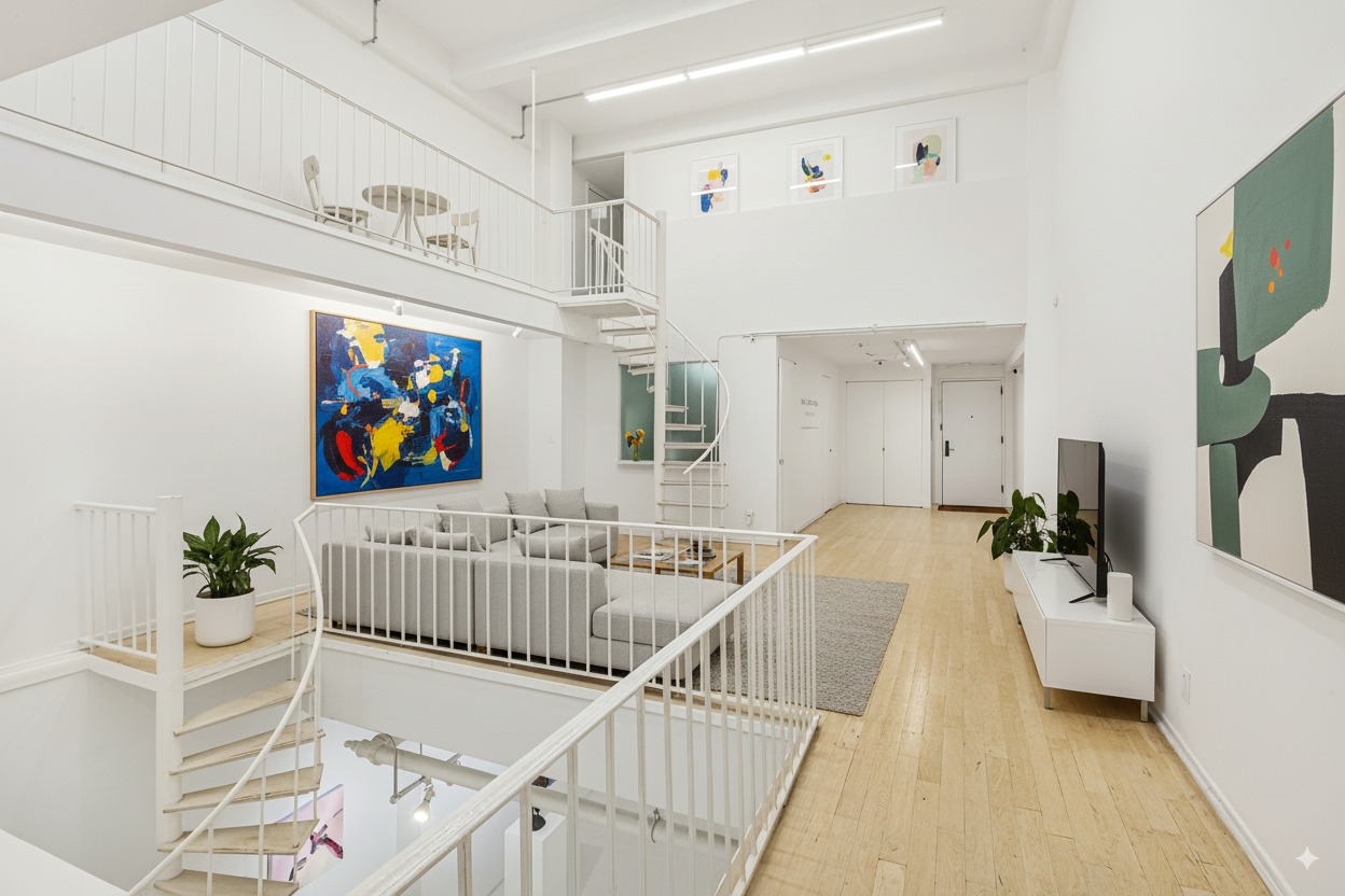 251 West 19th Street, Unit 1G Manhattan, NY 10011 - Photo 5 of 31 a living room with furniture and a flat screen tv