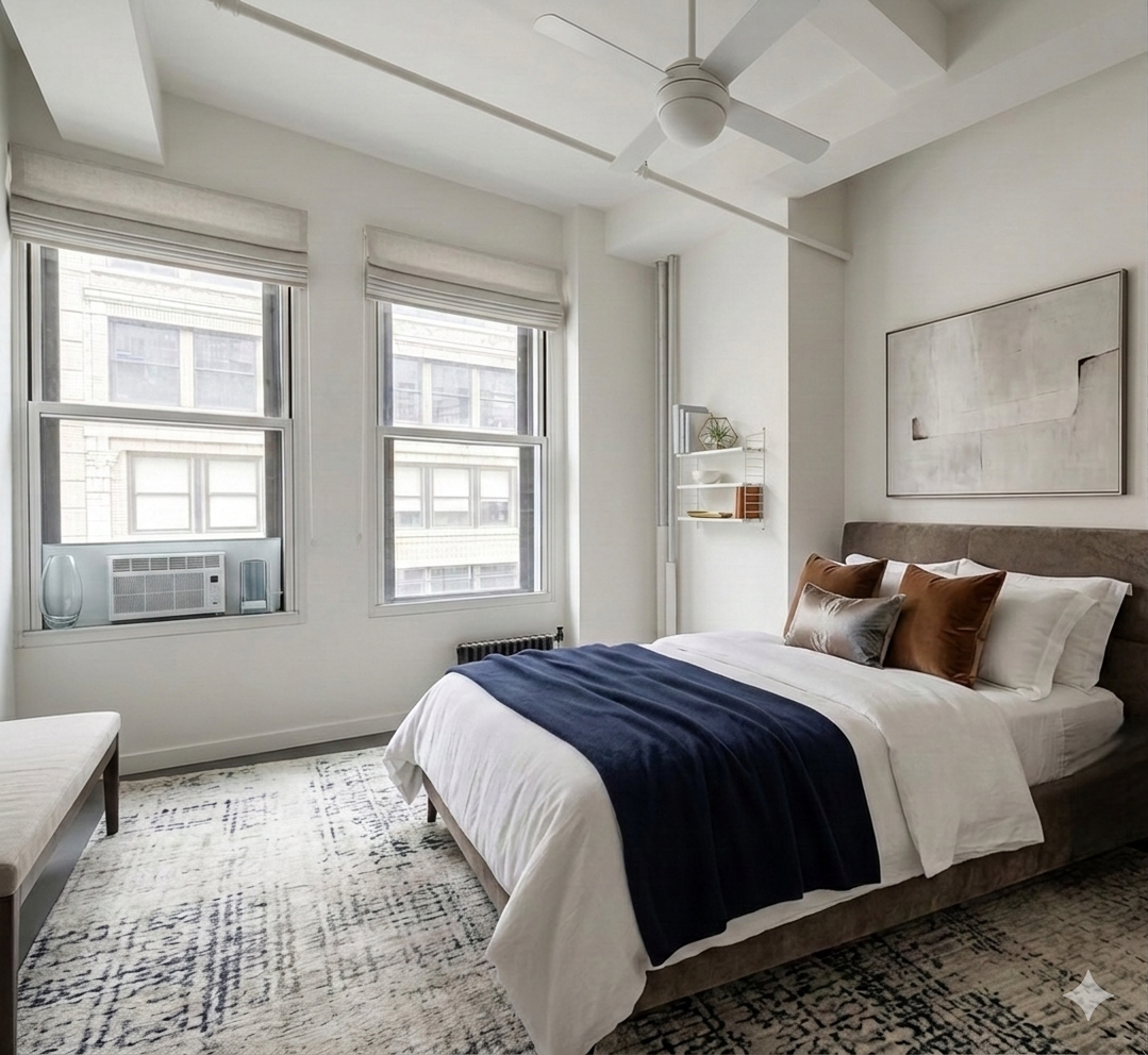 315 7th Avenue, Unit 17A Manhattan, NY 10001 - Photo 6 of 12 a bedroom with a large bed and a window