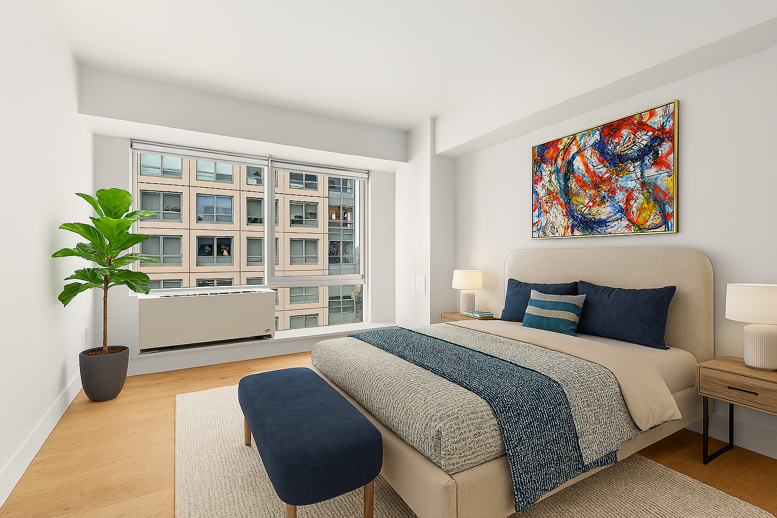 446 Kent Avenue, Unit PHC Brooklyn, NY 11249 - Photo 7 of 22 a bedroom with furniture and a potted plant