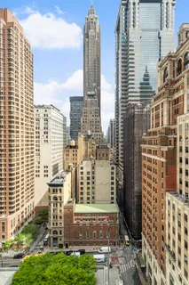 a view of a city with tall buildings