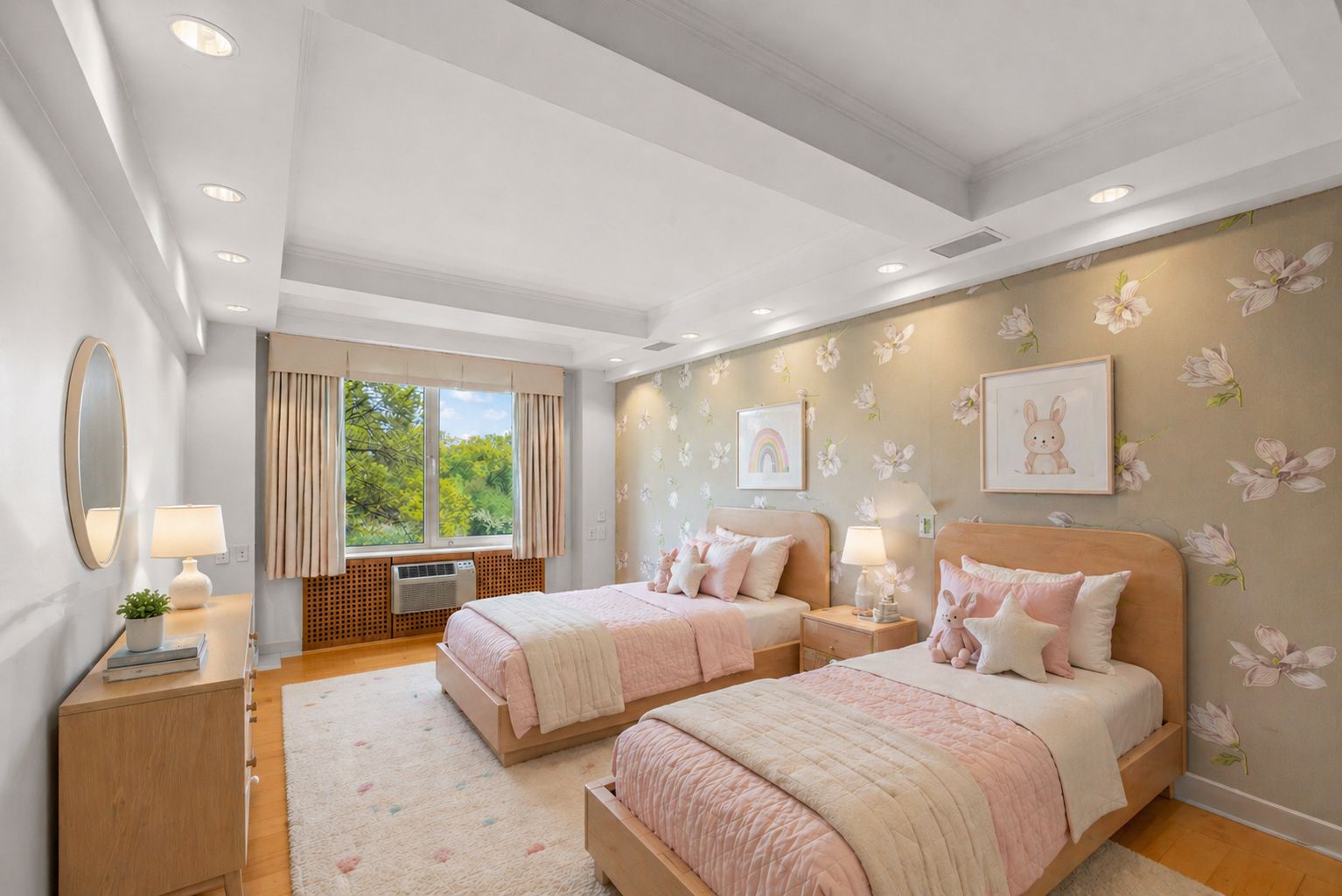 120 Central Park South, Unit 6AB Manhattan, NY 10019 - Photo 14 of 17 a bedroom with two beds and large windows